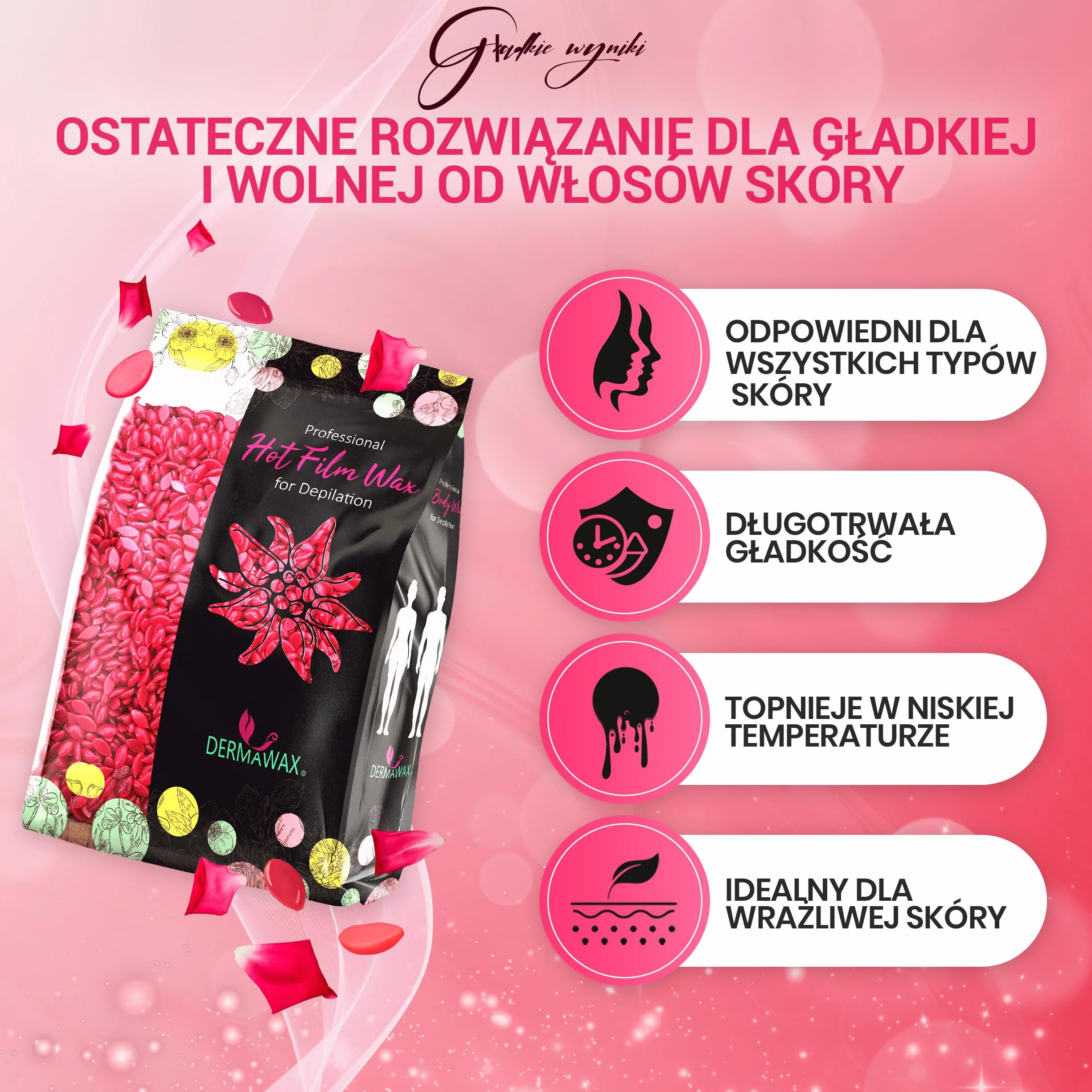Dermawax Koraliki z wosku różanego, bez pasków do twarzy, bikini, nóg i pachy, koraliki z twardego wosku do skóry wrażliwej i grubych włosów, profesjonalny brazylijski zestaw do woskowania dla