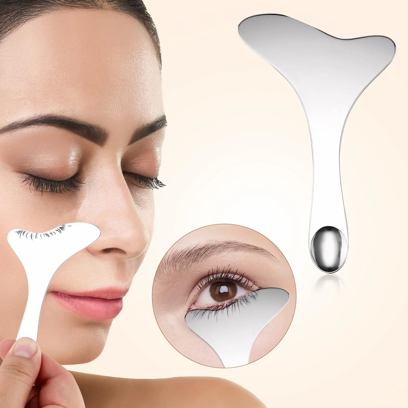 BOXOB 4szt Szablon do Eyelinera ze Stali Nierdzewnej 304, Pomocniczy Przewodnik Eyelinera Wielofunkcyjna Osłona Tuszu do Rzęs Cieni Powiek i Aplikator Rzęs Szybki Szablon Makijażu Oczu