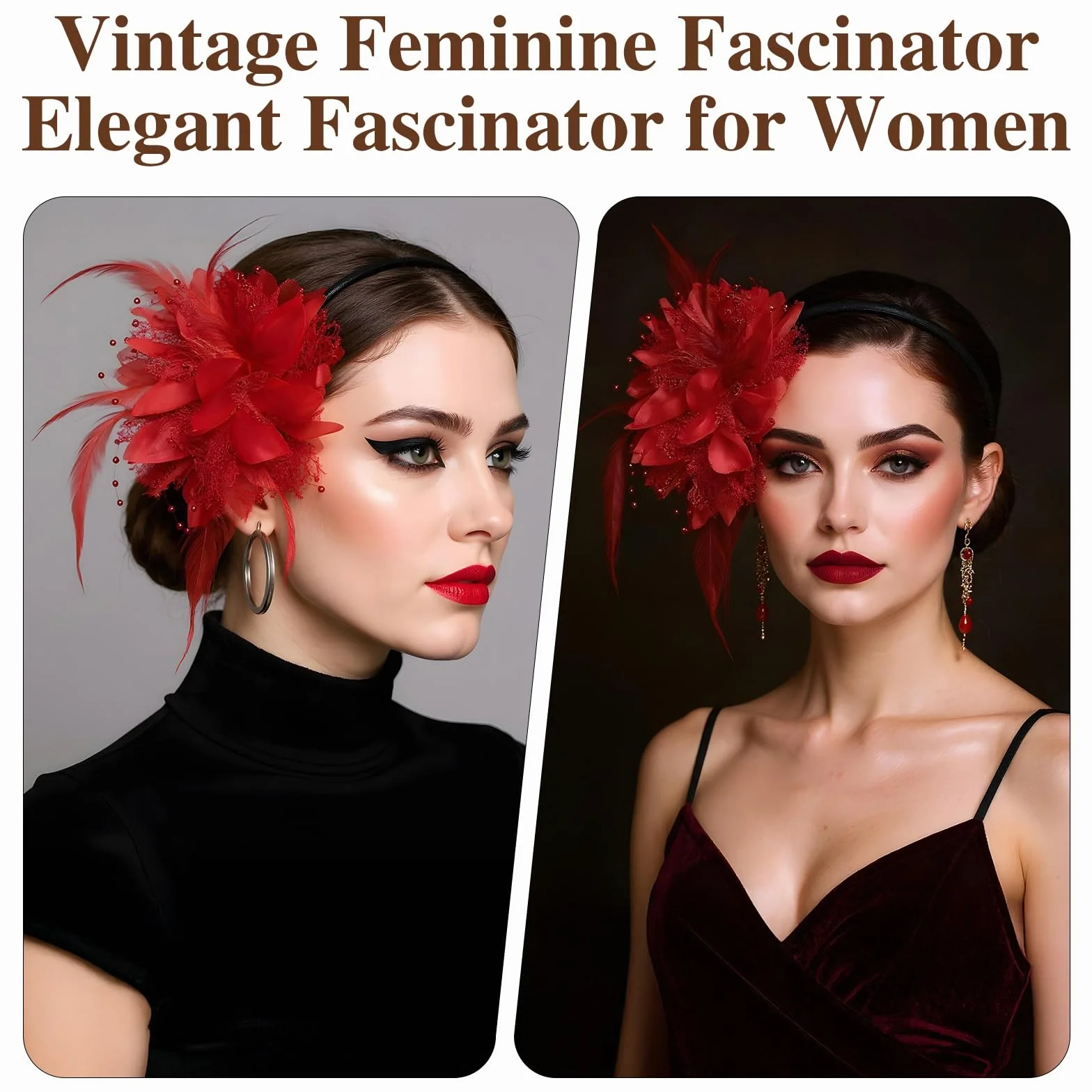 Gjinxi Fascinator kapelusze dla kobiet, na imprezę z piórami, perły, welon, opaska na włosy na wesele, koktajlowa, akcesoria karnawałowe