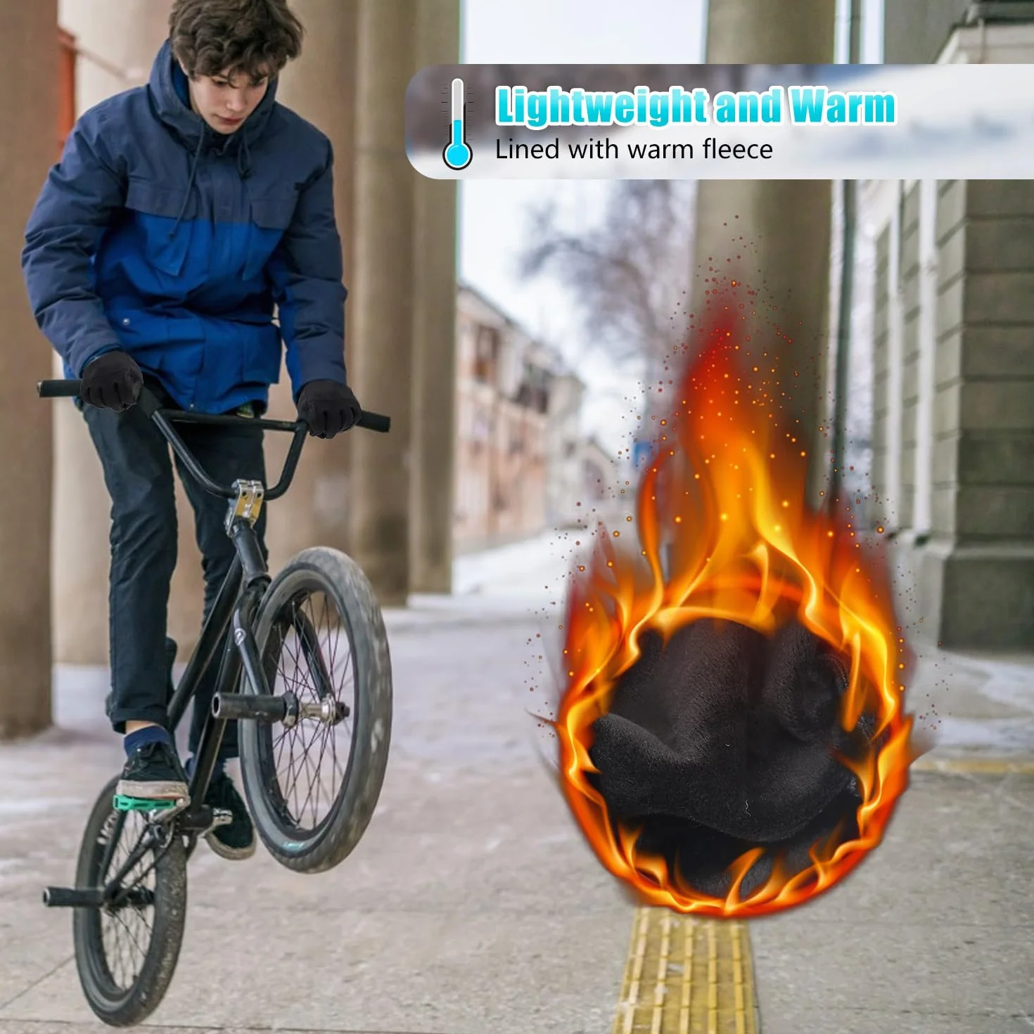 UPhitnis Rękawiczki Rowerowe Męskie Zimowe - Rękawiczki Rowerowe Ekran Dotykowy dla Mężczyzn Damskie Antypoślizgowe Wiatroszczelne - Zimowe Rękawiczki do Jazdy na Rowerze Bieganie Jazda