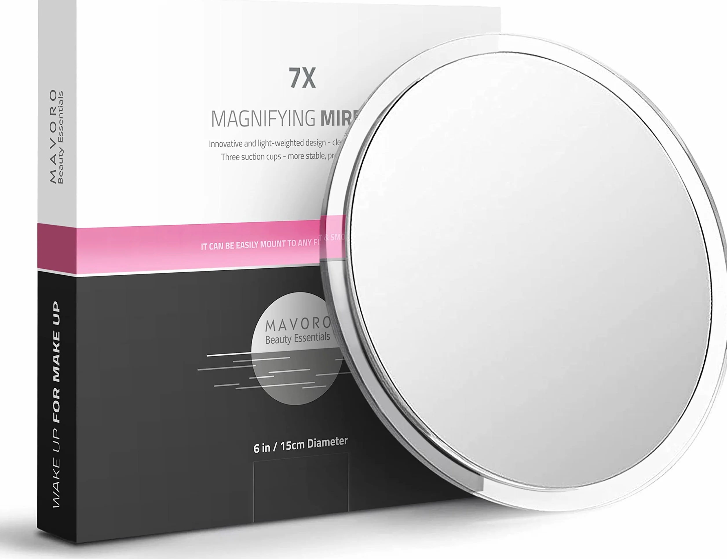 Mavoro 15 cm lusterko powiększające z 3 mocnymi przyssawkami | powiększenie 7X | przenośne lusterko do makijażu i kosmetyczne (7X)