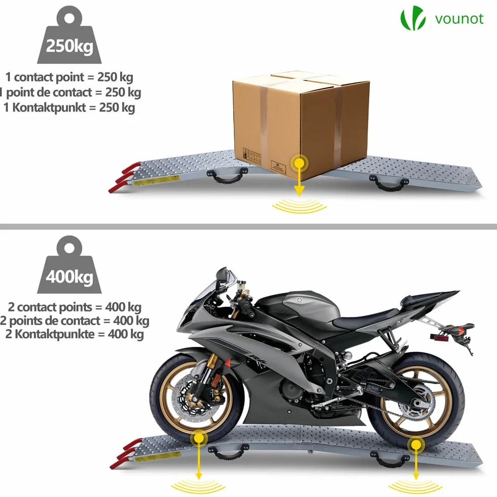 VOUNOT® Składana rampa wjazdowa, rampy załadunkowe 400 kg max składana rampa do motocykla, przyczepy, kosiarki, traktorka, 196 x 22 x 4cm
