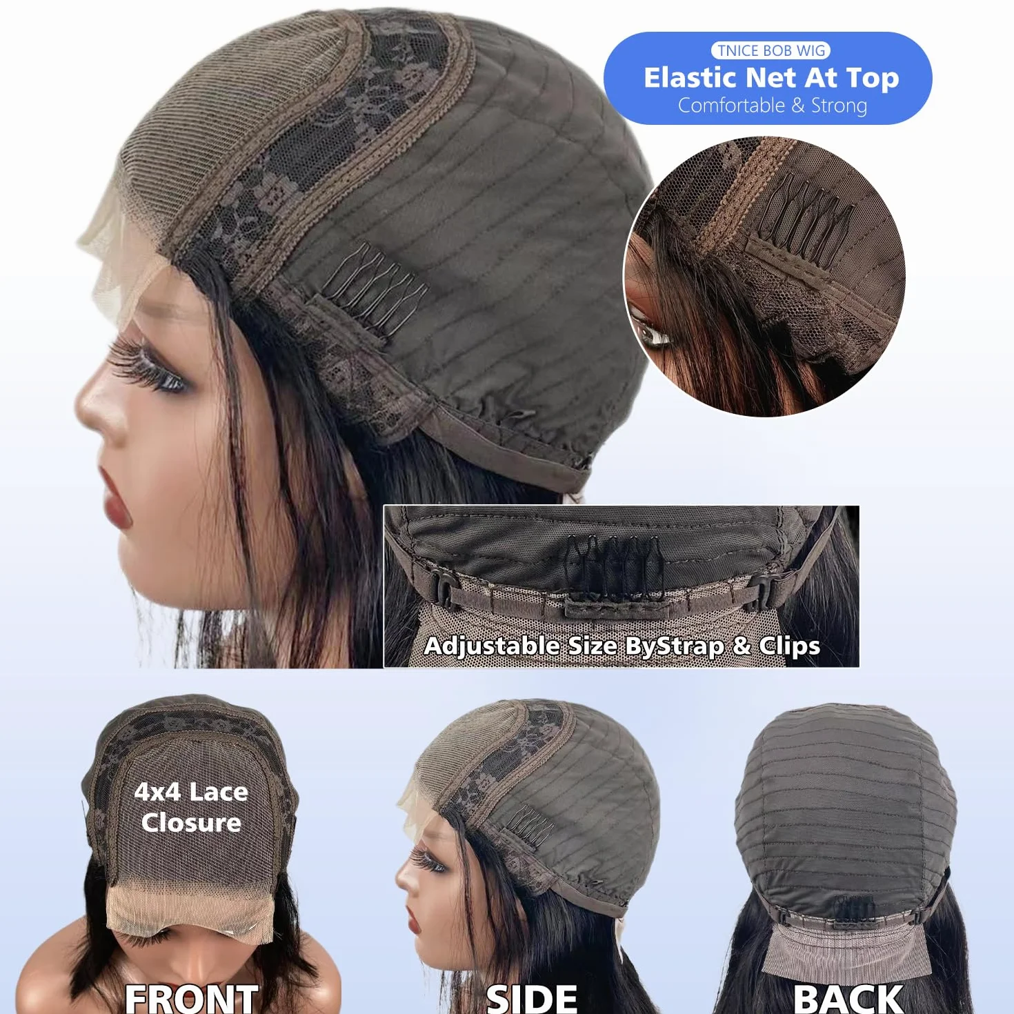 Peruka brazylijska włosy ludzkie 4x4 Lace Front Human Hair Wigs Straight Human Hair Bob Lace Front Wigs Brazilian Wig 180% Density Short Bob Wig for Black Women Natural Colour (8 inch)