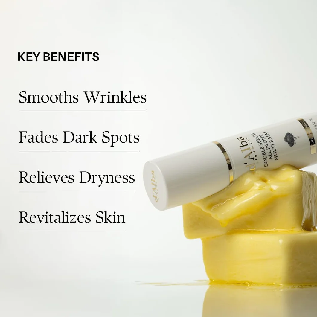 d'alba Piedmont | Italian White Truffle Double Serum All-in-one Multi Balm, Wegańska pielęgnacja skóry, Kuracja 3 w 1, Balsam do pielęgnacji oczu w sztyfcie