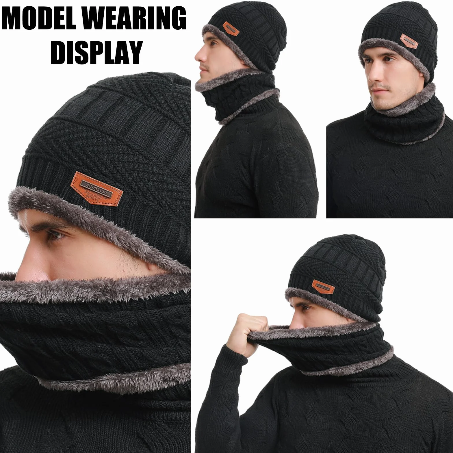 TYXHXTF Czapka zimowa szalik rękawiczki ciepłe 3 w 1 zestaw, dzianinowa czapka beanie, okrągły szalik i antypoślizgowa rękawica do ekranu dotykowego, miękka rozciągliwość, do sportów na świeżym