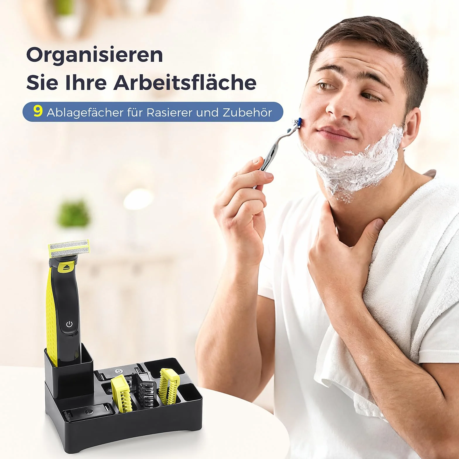 Stojak do golenia Philips Oneblade z 9 przegródkami i otworem odpływowym ---organizer na blat roboczy na golarki, głowice i akcesoria (golarka i akcesoria nie wchodzą w zakres dostawy)