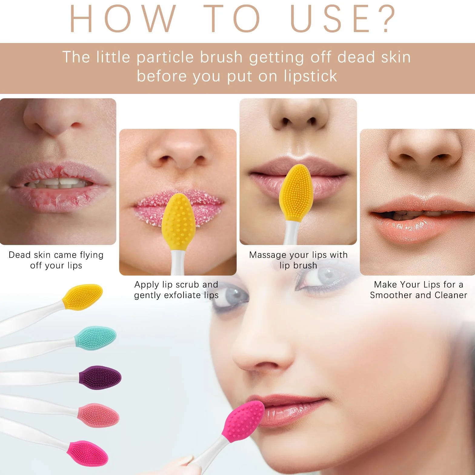 5 szt. pędzelek do ust delikatny peeling do ust dwustronny silikonowy mini złuszczający aplikator połysk zestawy do oczyszczania makijażu dla gładkich miękkich jasnych zdrowych mężczyzn kobiet