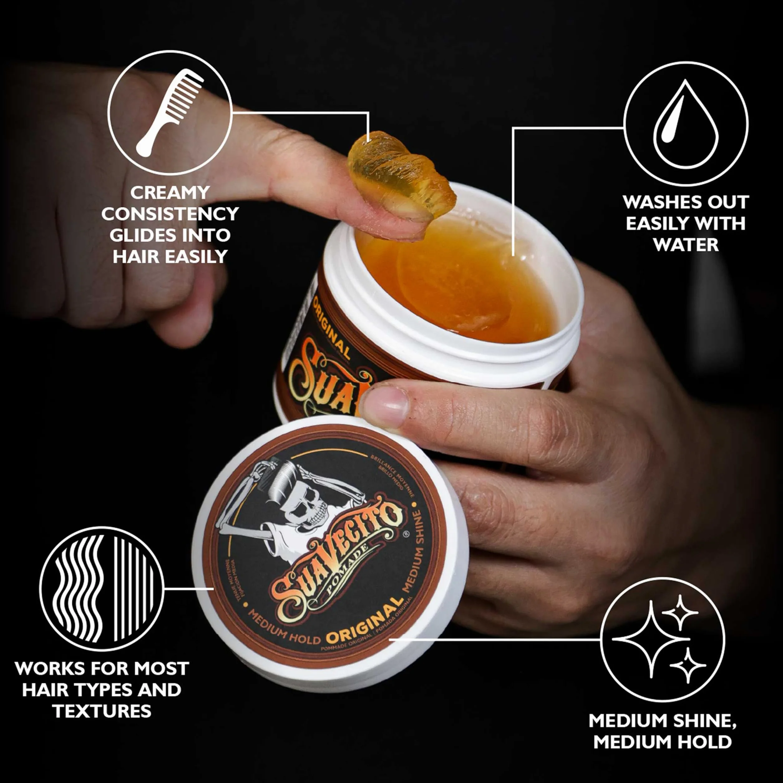 Suavecito Pomade Original Hold, Medium Hold Hair Pomade For Men, Medium Shine Water Based Wax, 4oz/113g