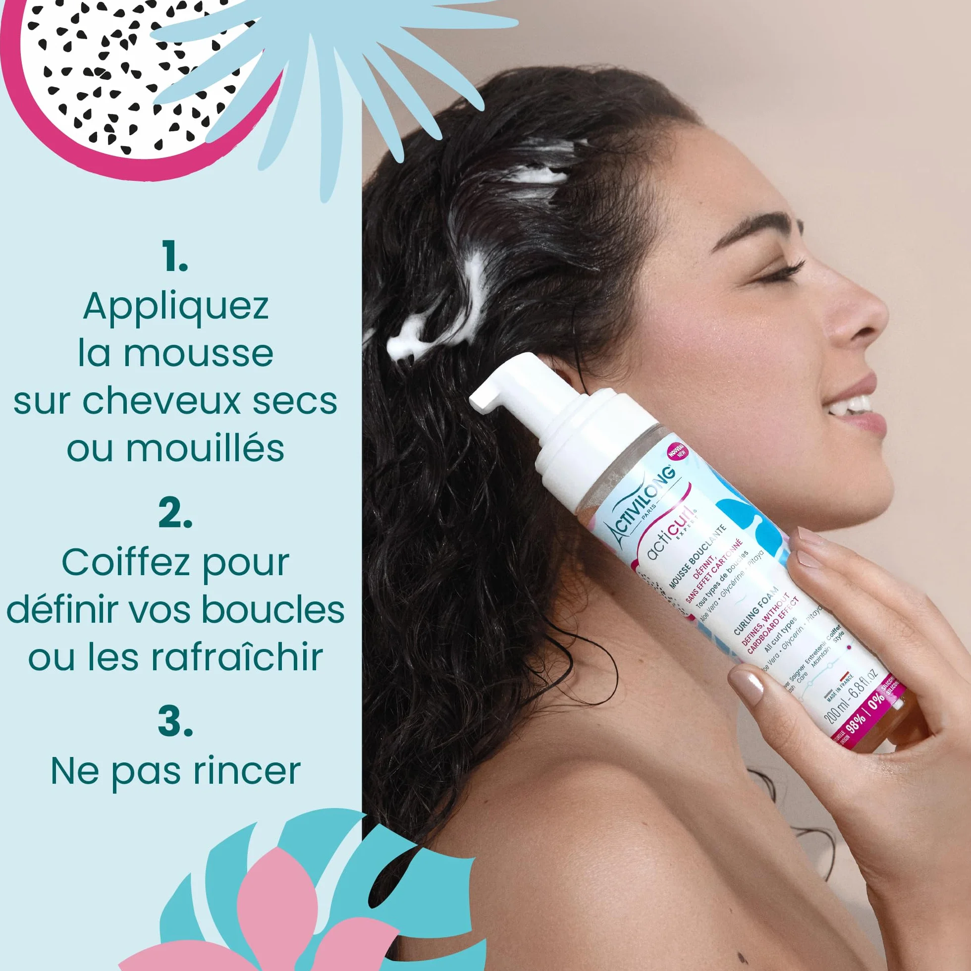 Activilong - Acticurl Expert Bouclante Foam - Wszystkie rodzaje loków - Bez efektu kartonu - 99% składników pochodzenia naturalnego - Wyprodukowano we Francji - 200 ml