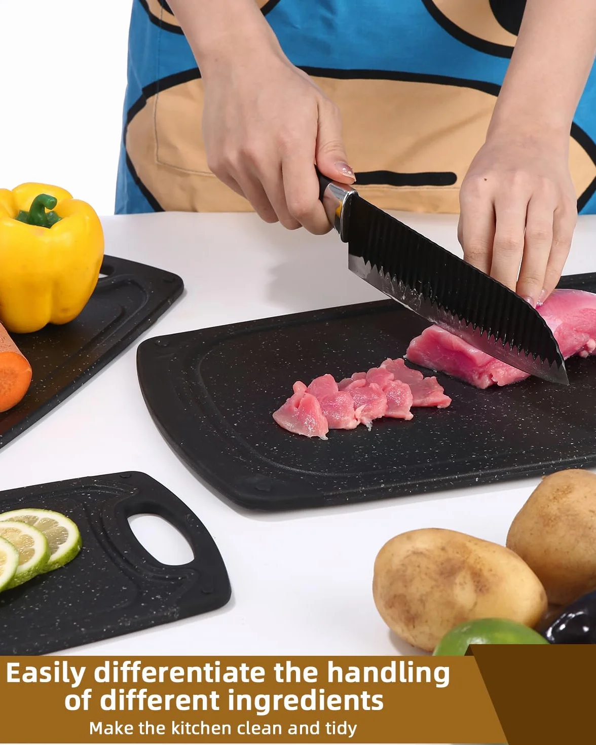 Deski do Krojenia Zestaw Desek do Krojenia 3 sztuk Deska do Krojenia z Tworzywa Sztucznego Deska do Krojenia Czarna Antypoślizgowa Deska Kuchenna Nadaje się do Mycia w Zmywarce,do Mięsa,Warzyw