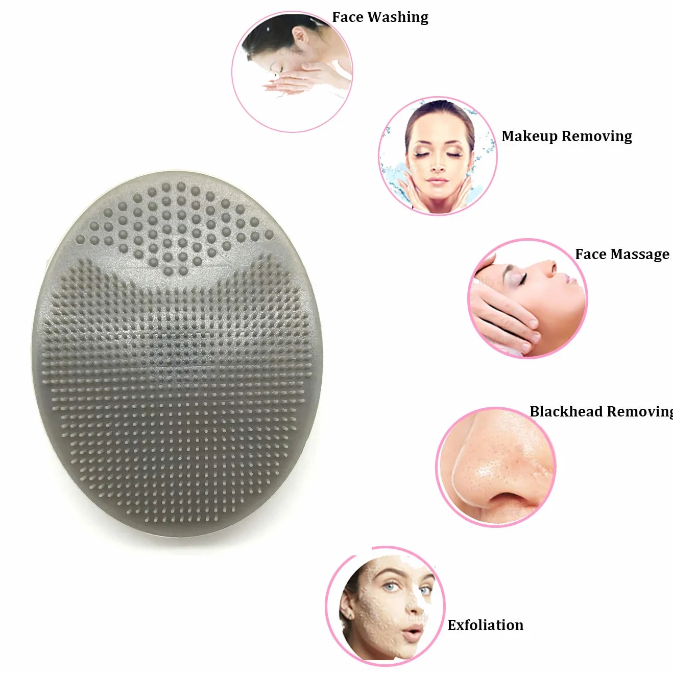Szczotka do oczyszczania twarzy, miękki silikonowy peeling do twarzy, peeling do złuszczania twarzy, do masażu, oczyszczania porów (2ed-white + szary)