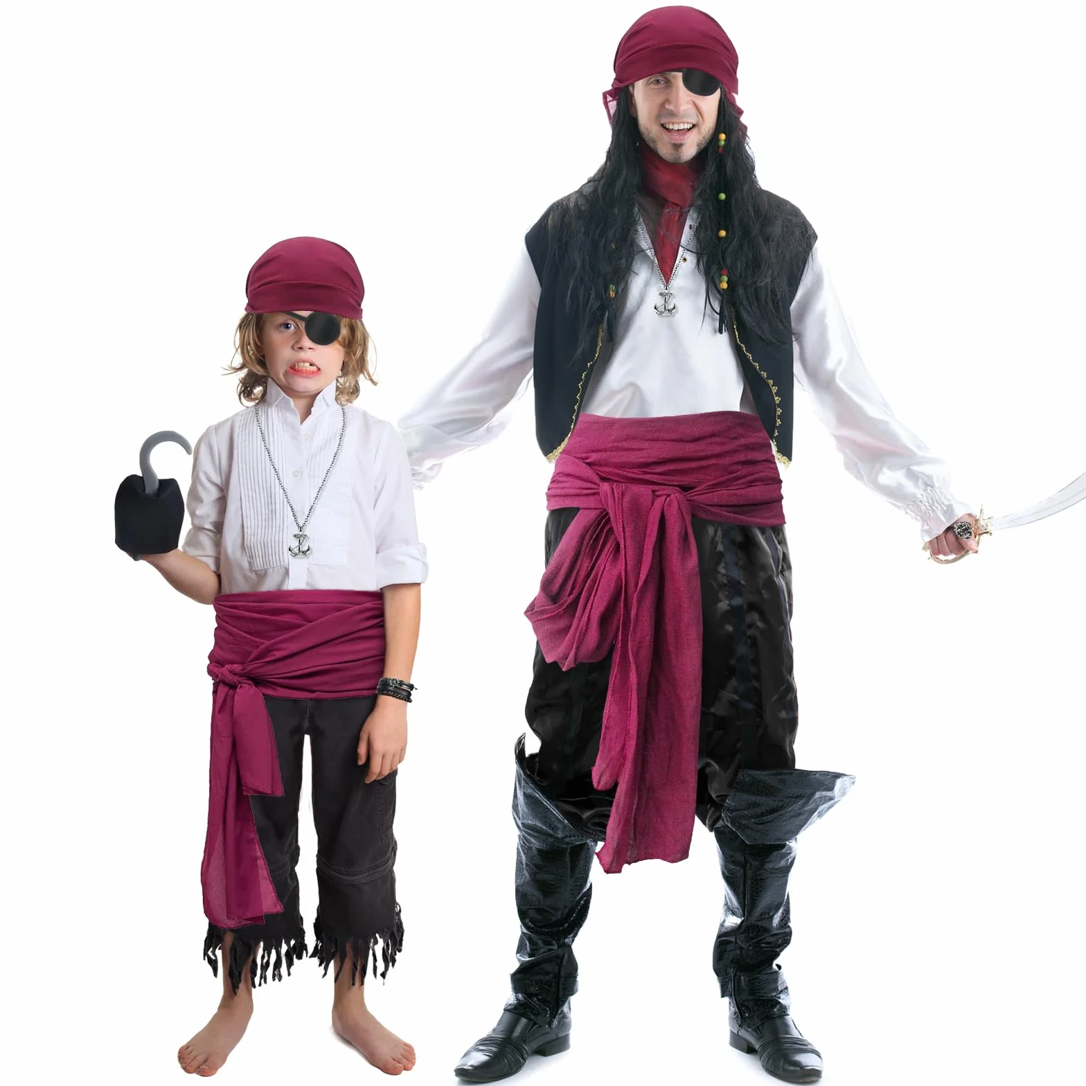 Akcesoria do kostiumu pirata, pirat bandana bandana opaska na talię piracki naszyjnik naszyjnik kolczyki pierścionek bransoletka, akcesoria pirackie na Halloween karnawał cosplay