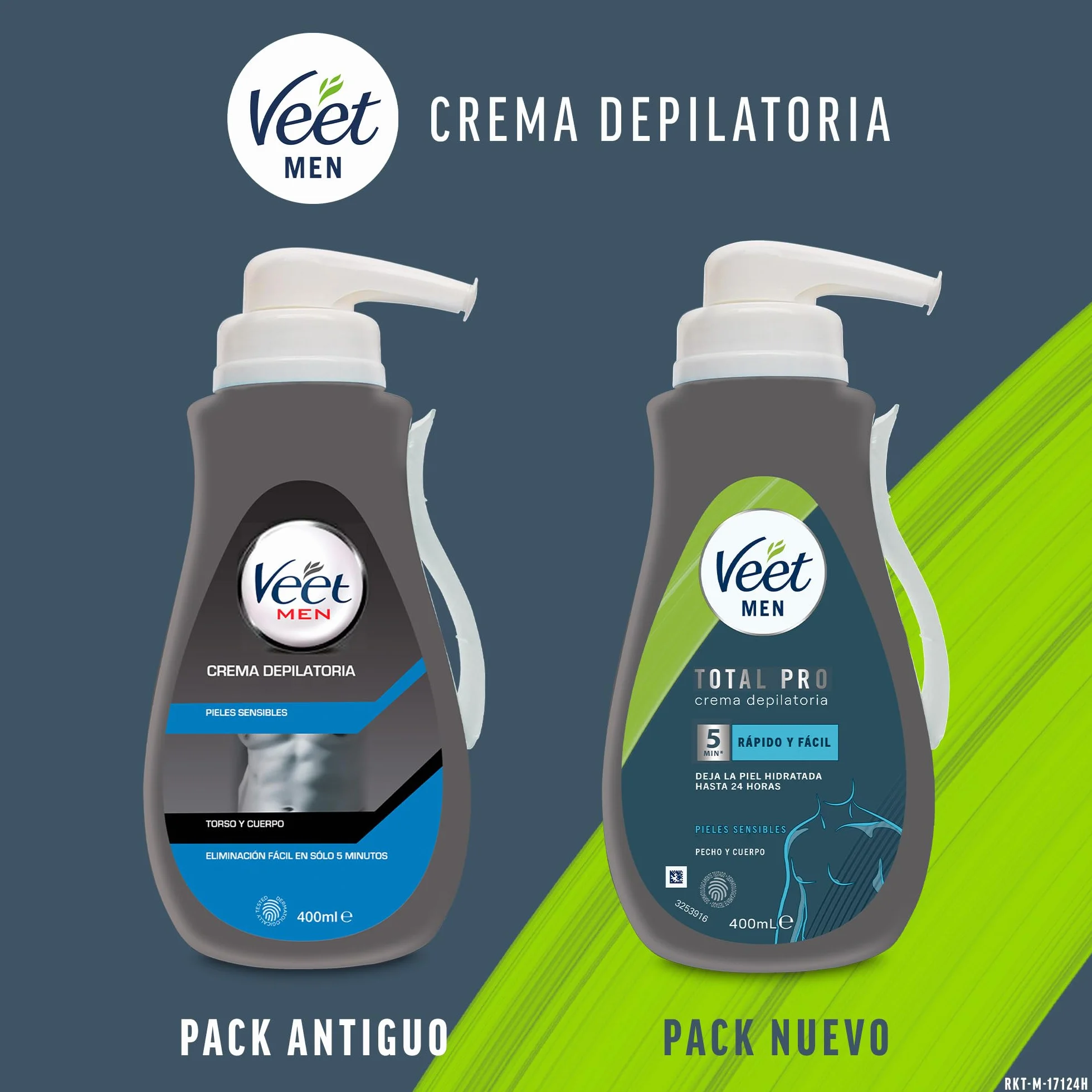 Veet Men Męski krem do depilacji piersi, pleców, ramion i nóg, wrażliwej skóry, kolor szary, 400 ml (2 sztuki)