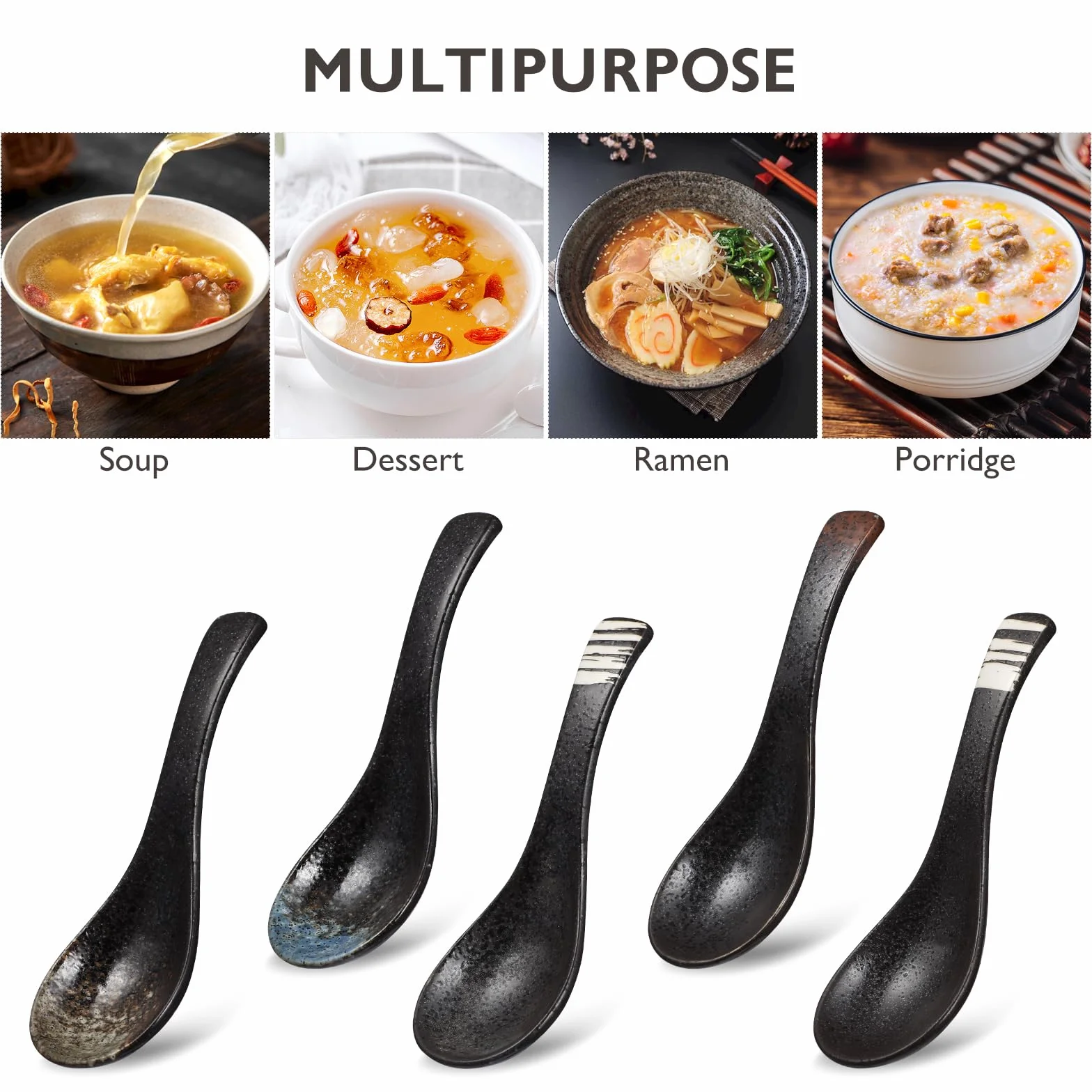 UPKOCH 5 Szt. Japońska Łyżka Do Degustacji, Deserowa, Płatków Owsianych, Kawy - Azjatycka Łyżka Ryżowa, Staromodny Owies, Koreański Ramen, Do Mieszania