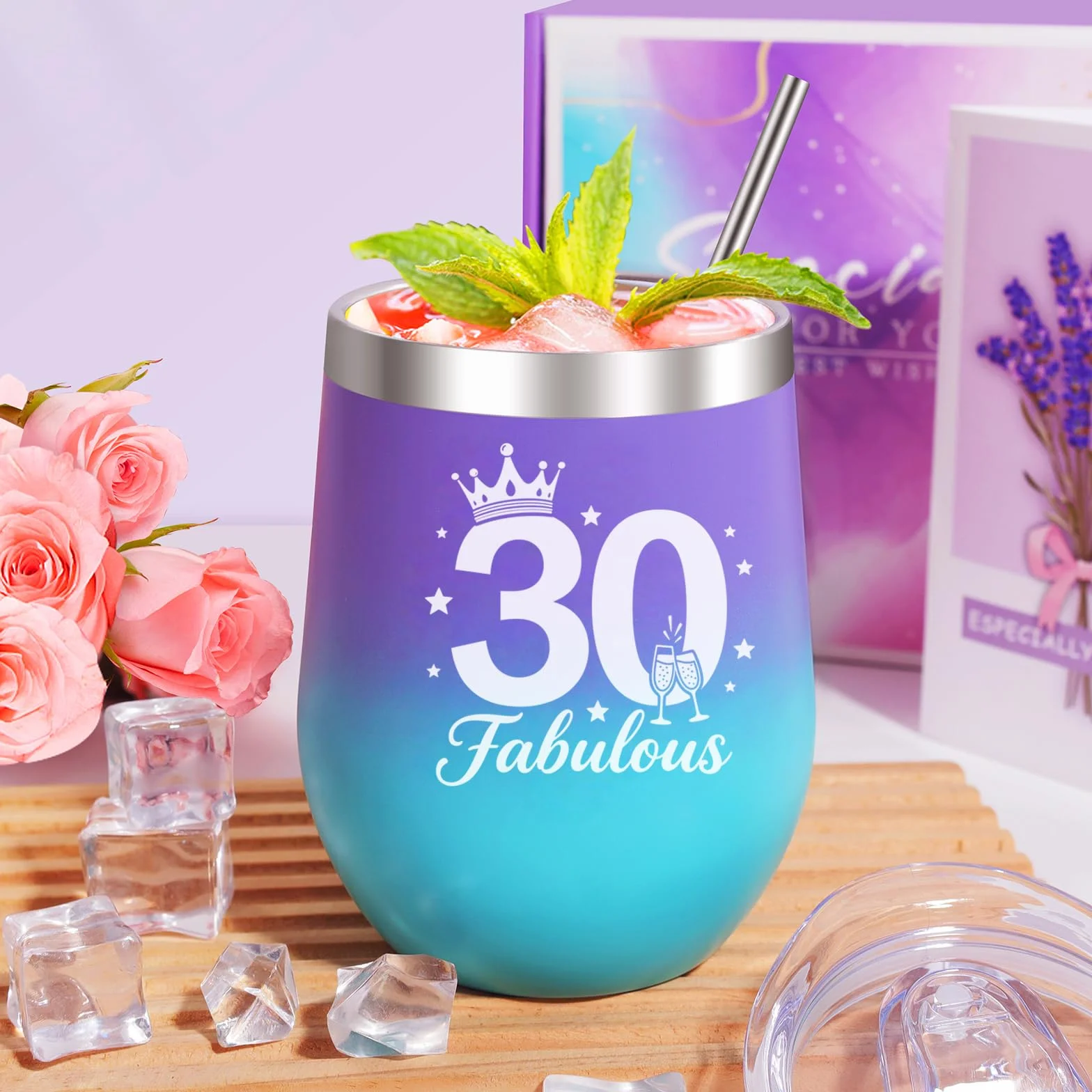 MUJUZE Prezent na 30. urodziny dla kobiet, prezent urodzinowy dla kobiet, 30 sztuk kieliszków do wina wellness, zestaw prezentowy, prezent dla najlepszego przyjaciela, siostry, kolegi