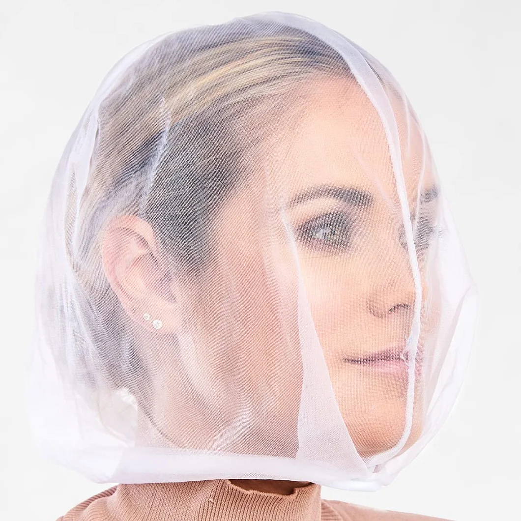 Makeup Protector Hood, Protects Hair and Make Up While Getting Dressed, Nylon Chiffon, Light and Airy, Triple Protection, Zipper closure, Machine Washable, White