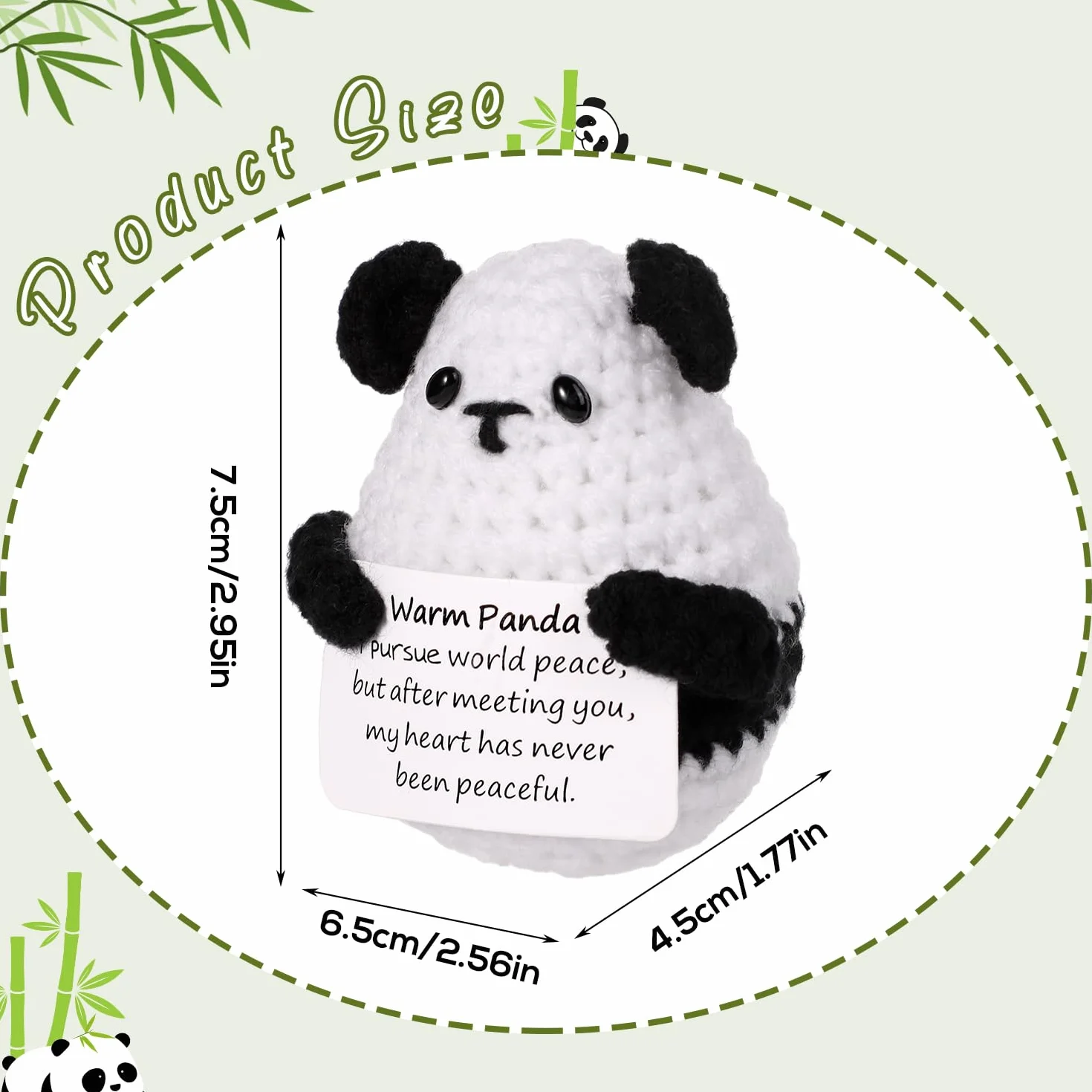 Zabawna Pozytywna Panda, 7,5cm Kreatywna Urocza Lalka Panda z Dzianiny z Inspirujaca Karta Ciekawy Szydelkowy Panda na Pluszowy Prezent Urodzinowy Dekoracja Imprezowa Zacheta