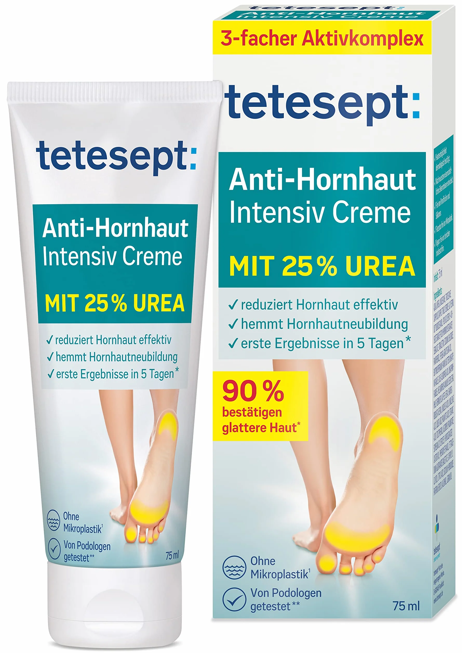 tetesept Intensywny krem przeciw rogówce – krem do stóp z kompleksem hydrolipidów i mocznikiem 25% – maść do stóp dla skutecznego i widocznego zmniejszenia rogówki, 1 x 75 ml