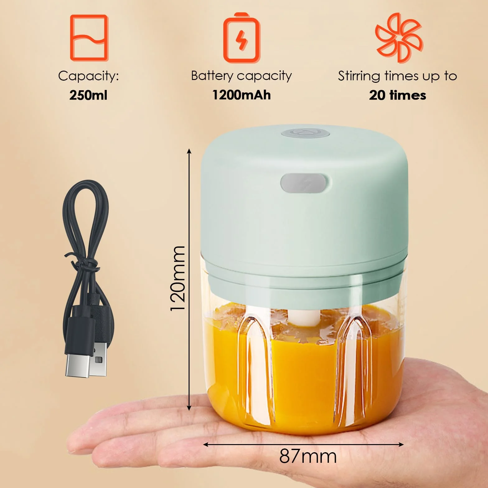 Mini elektryczny rozdrabniacz, 250 ml akumulatorowy mini rozdrabniacz, elektryczna szatkownica kuchenna z przyłączem USB, siekacz do czosnku, mini krajalnica do cebuli, warzyw, owoców