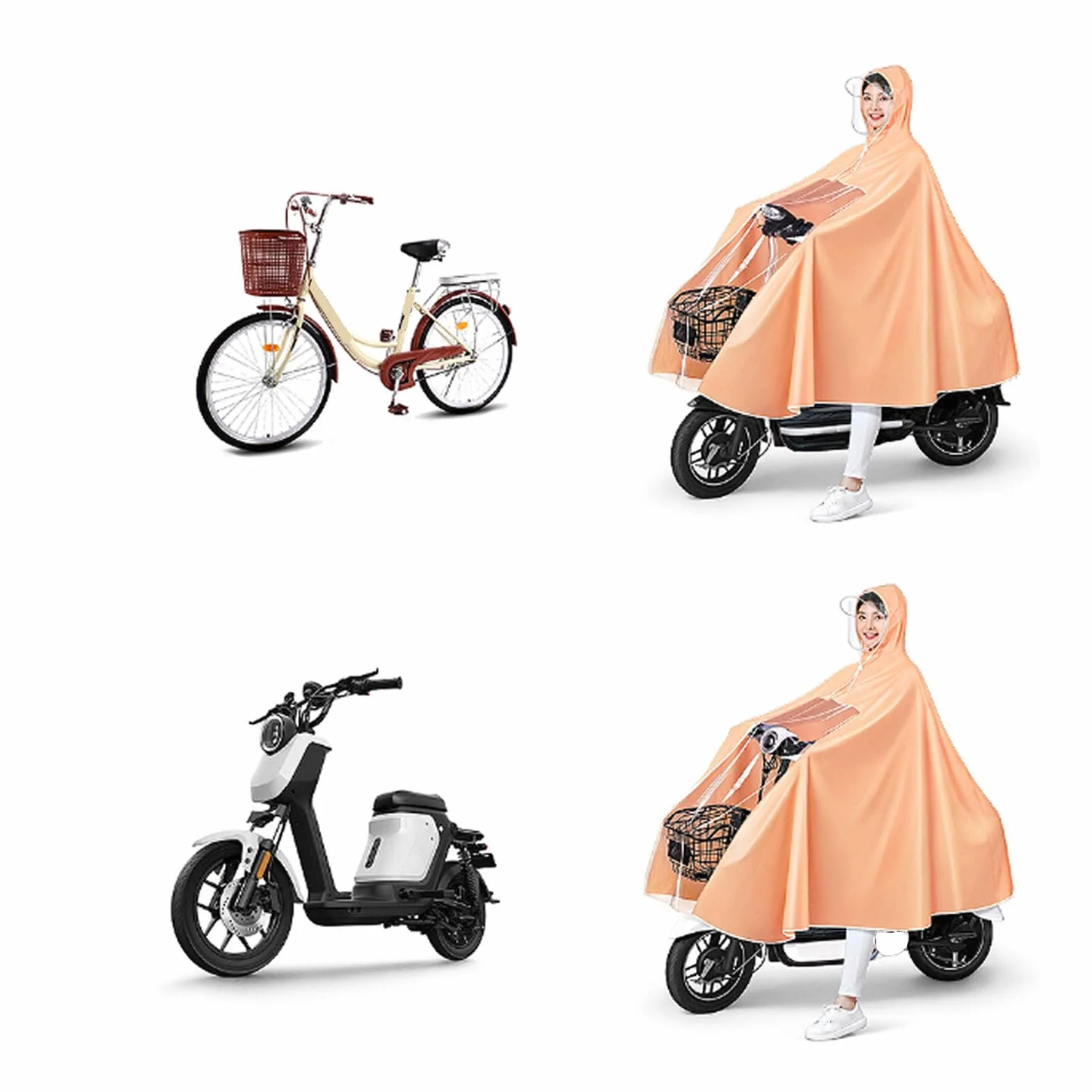 Rowerowy Płaszcz Przeciwdeszczowy na Baterie, Rowerowe Ponczo Przeciwdeszczowe, Długie Ponczo Przeciwdeszczowe Wielokrotnego Użytku na Całe Ciało