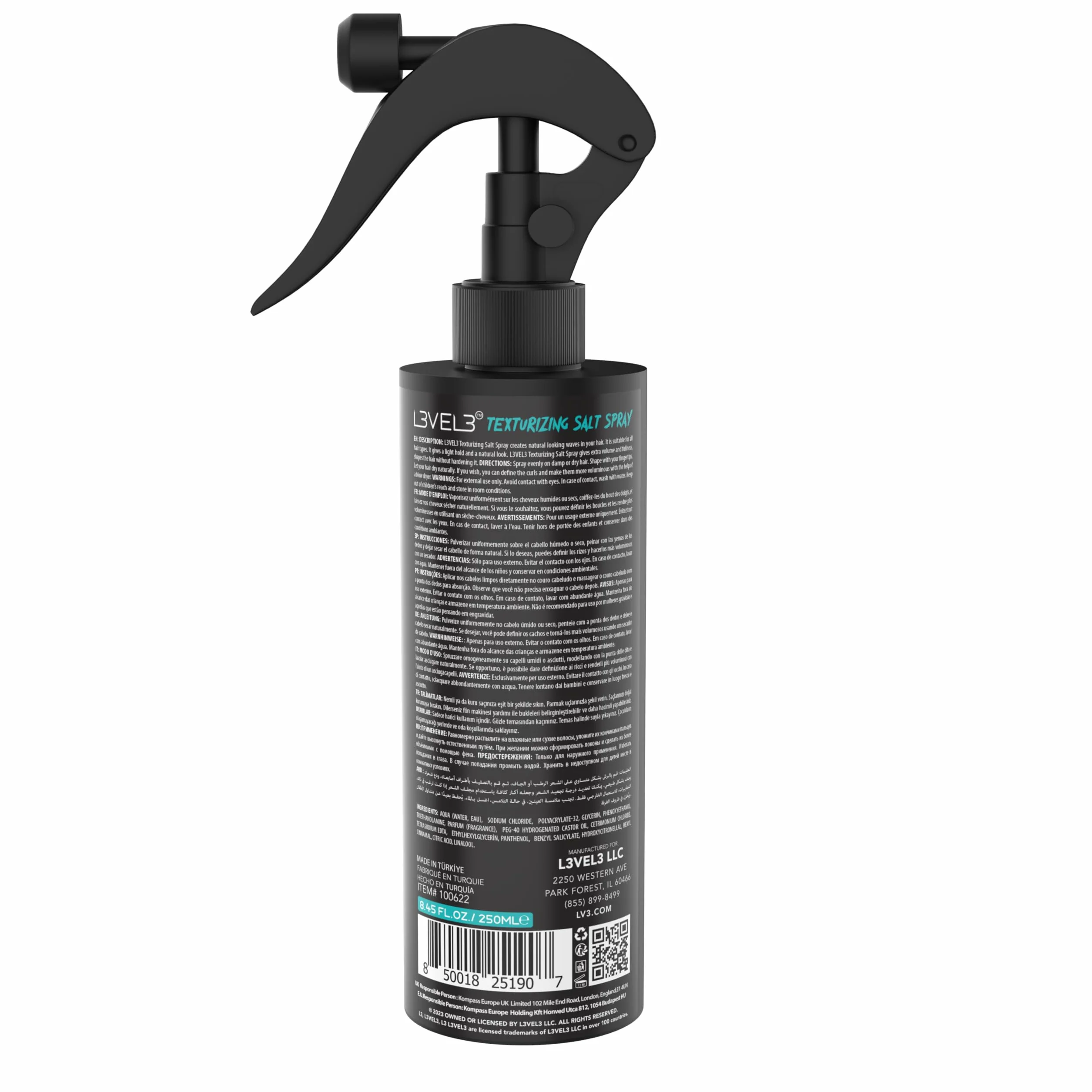 L3VEL3 Texturizing Salt Spray 250 ml Spray Teksturyzujący z Solą Objętość Naturalny Wygląd