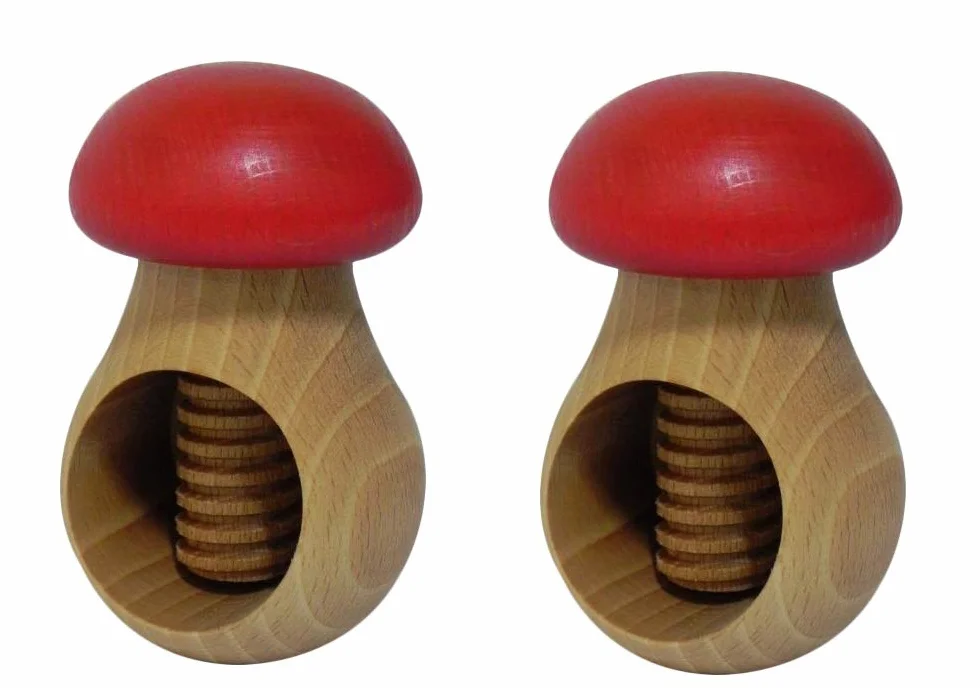 Wooden World 2 x dziadek do orzechów z naturalnego drewna bukowego - bardzo solidny grzyb czerwony