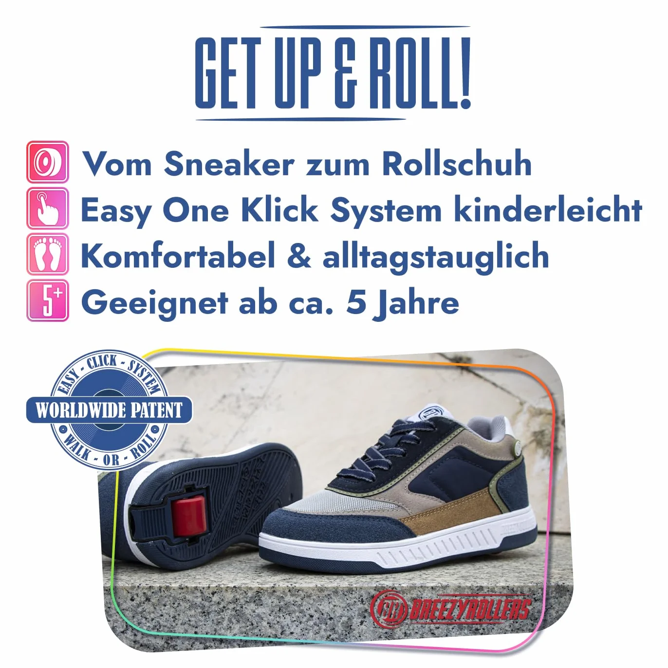 BREEZYROLLERS 2241901, wrotki, buty z rolkami, buty dziecięce 2 w 1, buty skateboardowe, trampki
