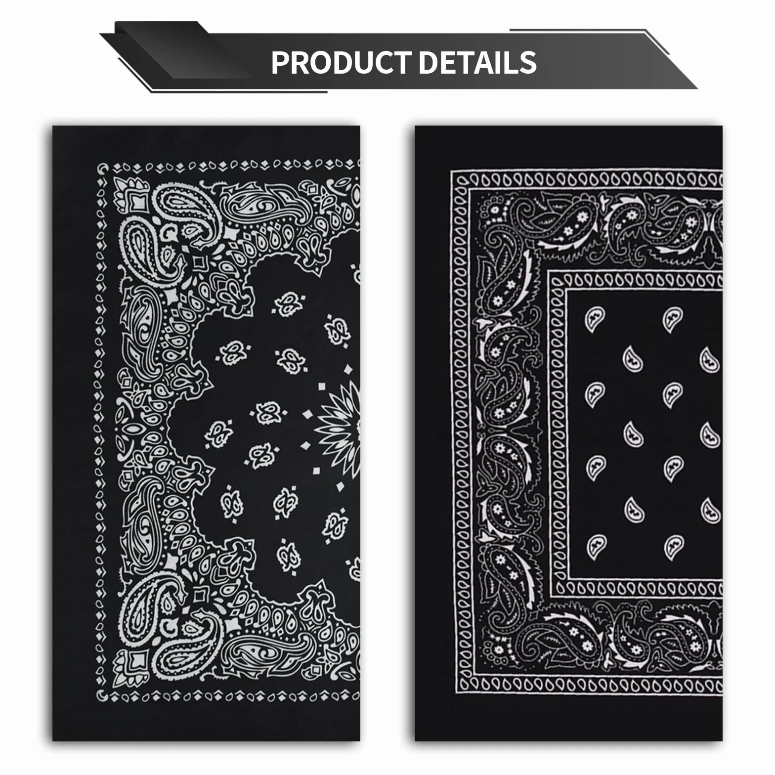 Bandana 2 szt. w kolorze czarnym paisley, 25 x 56 cm, bawełniana, dla mężczyzn i kobiet, wszechstronna jako opaska na głowę, chustka lub maska na twarz
