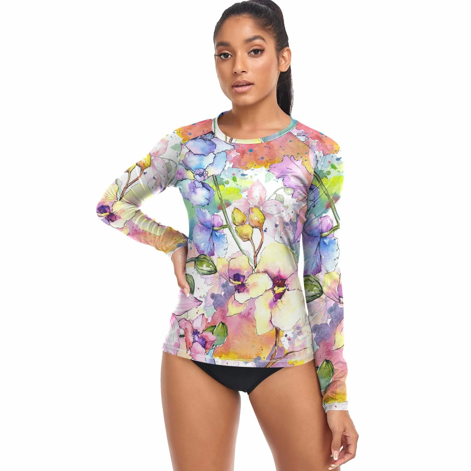 linqin Damskie koszulki Rashguard UPF 50+ z długim rękawem do pływania