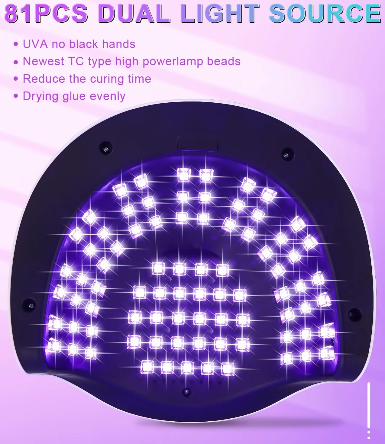 Lampa żelowa UV LED, 380 W, profesjonalna automatyczna suszarka do paznokci, 81 diod LED, szybkoschnąca, duży ekran LCD, 4 timery 10s/30s/60s/99s do półtrwałych lakierów, żelu i lakierów
