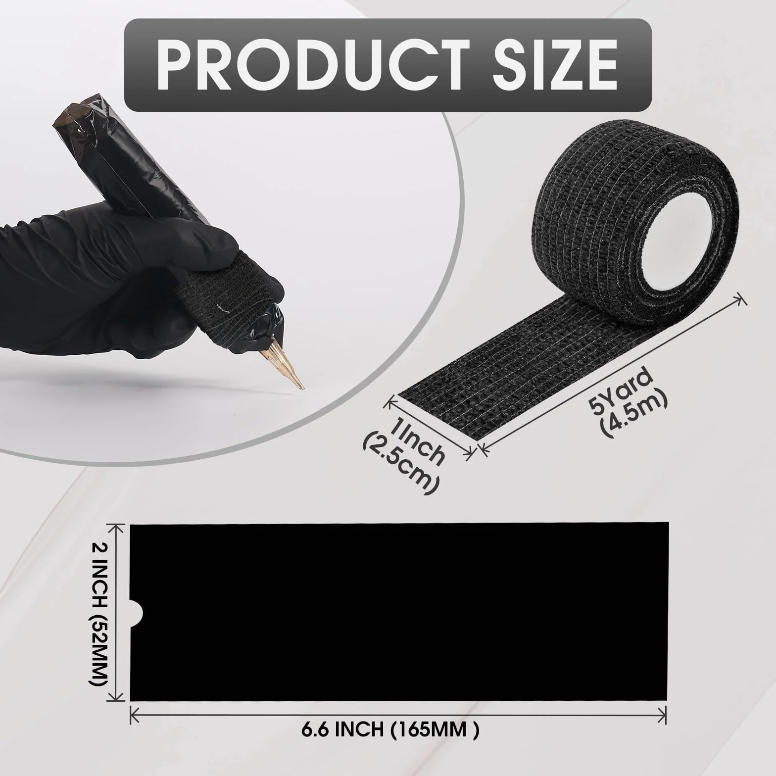 EZ Tattoo Osłony na maszynę z uchwytami – 9 sztuk (2,5 cm x 4,5 m) z 200 sztukami (5 cm x 16 cm) czarne nieusuwalne naklejki do tatuażu osłon maszyn