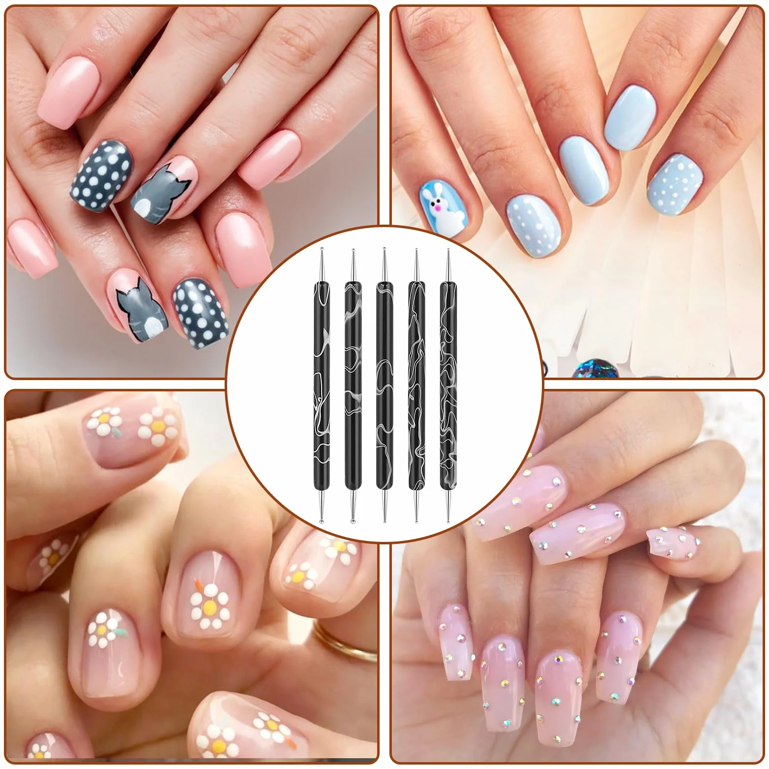 5 sztuk Nail Design Dotting Tools Nail Art Narzędzie do zdobienia paznokci Pędzel Punkty Pędzel Kropka Pisak Marbleizing Narzędzie do Marbleizing Narzędzie do manicure