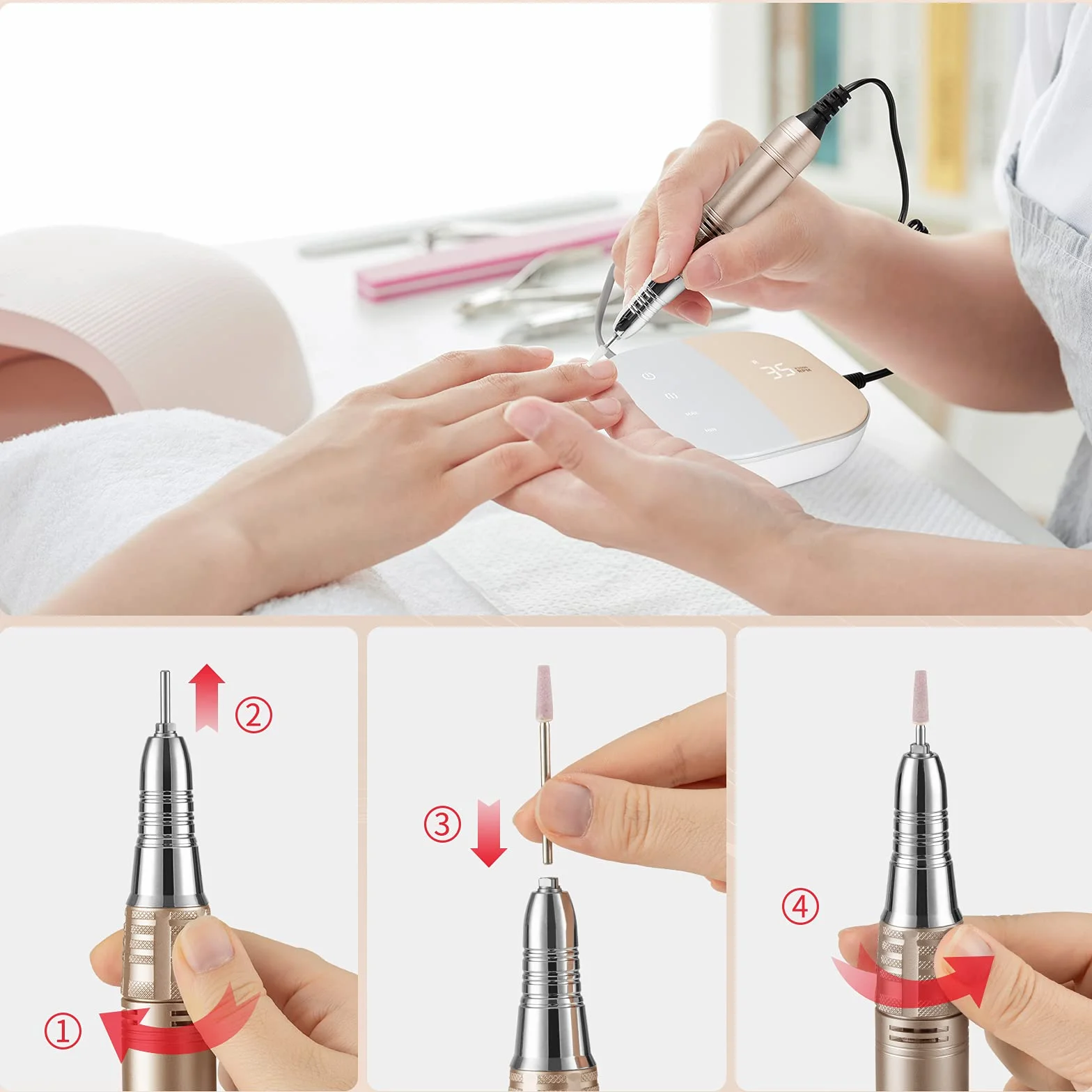 Madenia Frezarka do Paznokci, Profesjonalna Ekran Dotykowy Elektryczna Frezarka do Paznokci, 35000 obr./min, do Manicure i Pedicure Sztuczne Paznokcie, z Cyfrowym Wyświetlaczem HD