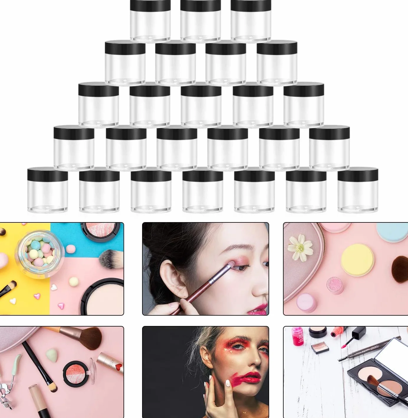 30 Sztuk Pustych Pojemników na Krem z Pokrywkami, Mini Słoiczki Kosmetyczne, 10 ml Pojemniki na Balsam do Ust z 3 Mini Łopatkami, Zestaw Próbek Podróżnych dla Sztuki Paznokci, Kremów - Czarny