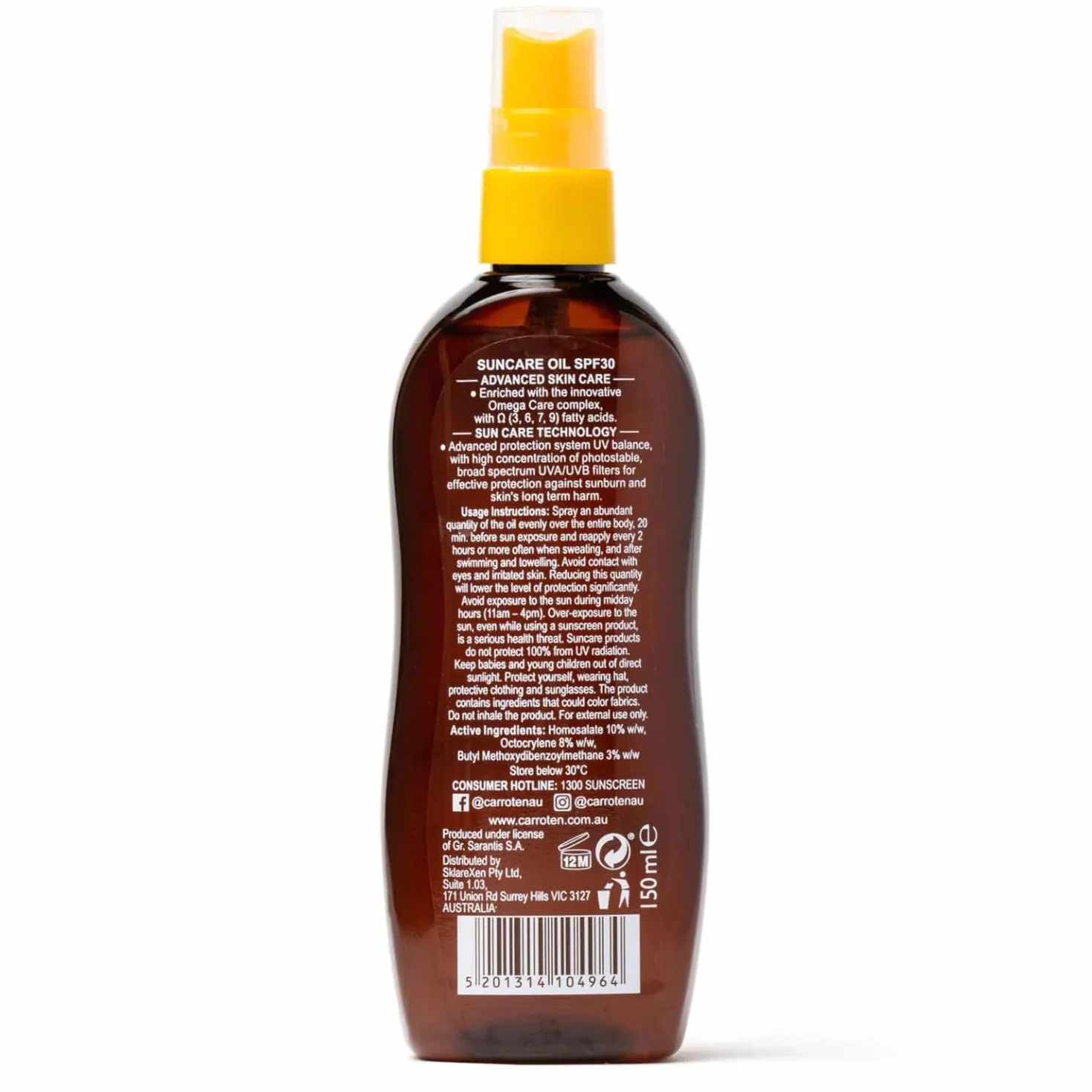 Carroten OmegaCare Tanning Oil SPF 30, 150 ml - Przyspieszacz opalania z kwasami tłuszczowymi omega - Olejek do opalania w sprayu z ochroną przeciwsłoneczną