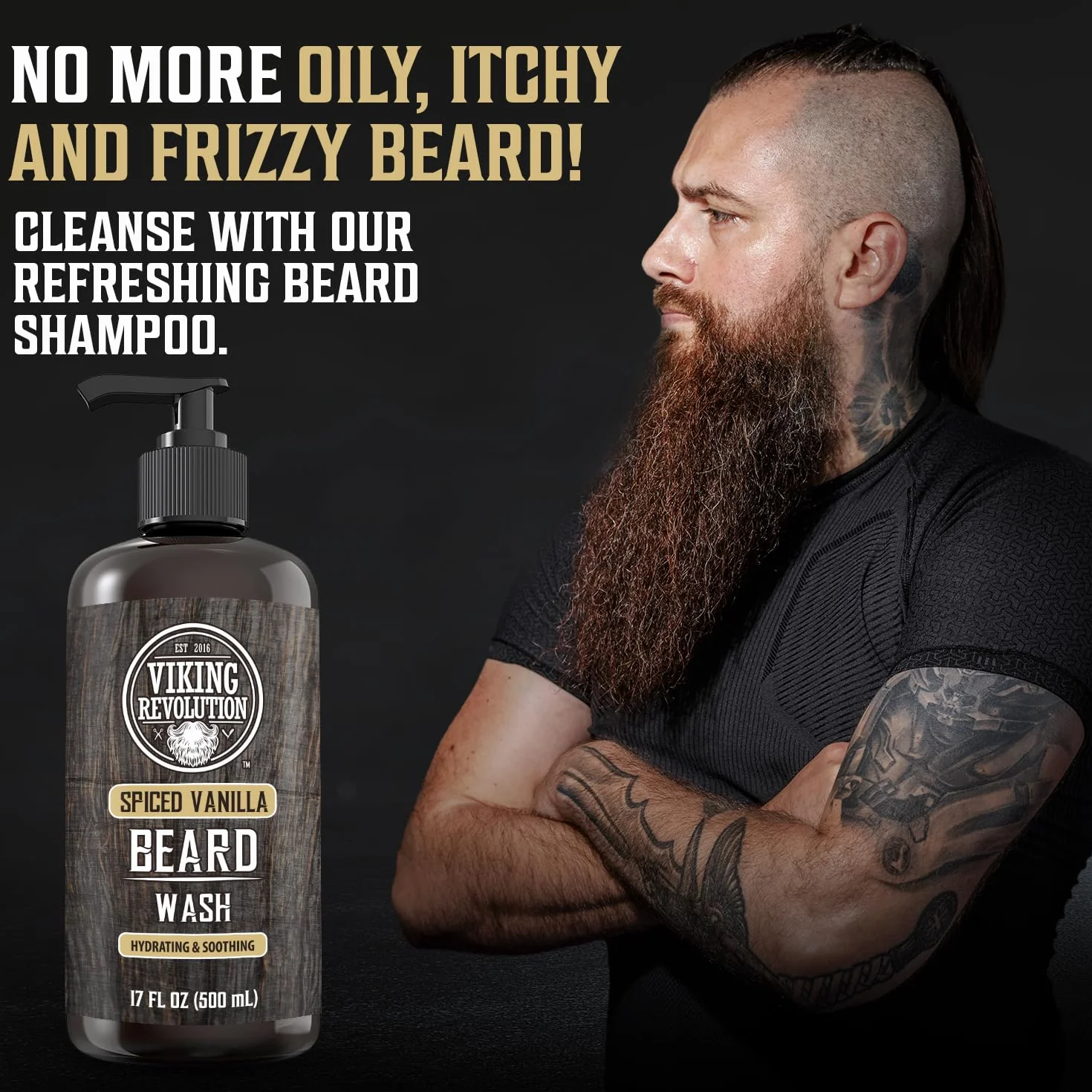 Viking Revolution Beard Wash and Beard Conditioner for Men with Argan Oil and Jojoba Oil - Beard Softener and Strengthener Beard Care Beard Care Beard Shampoo and Conditioner with Beard Oil (17 oz