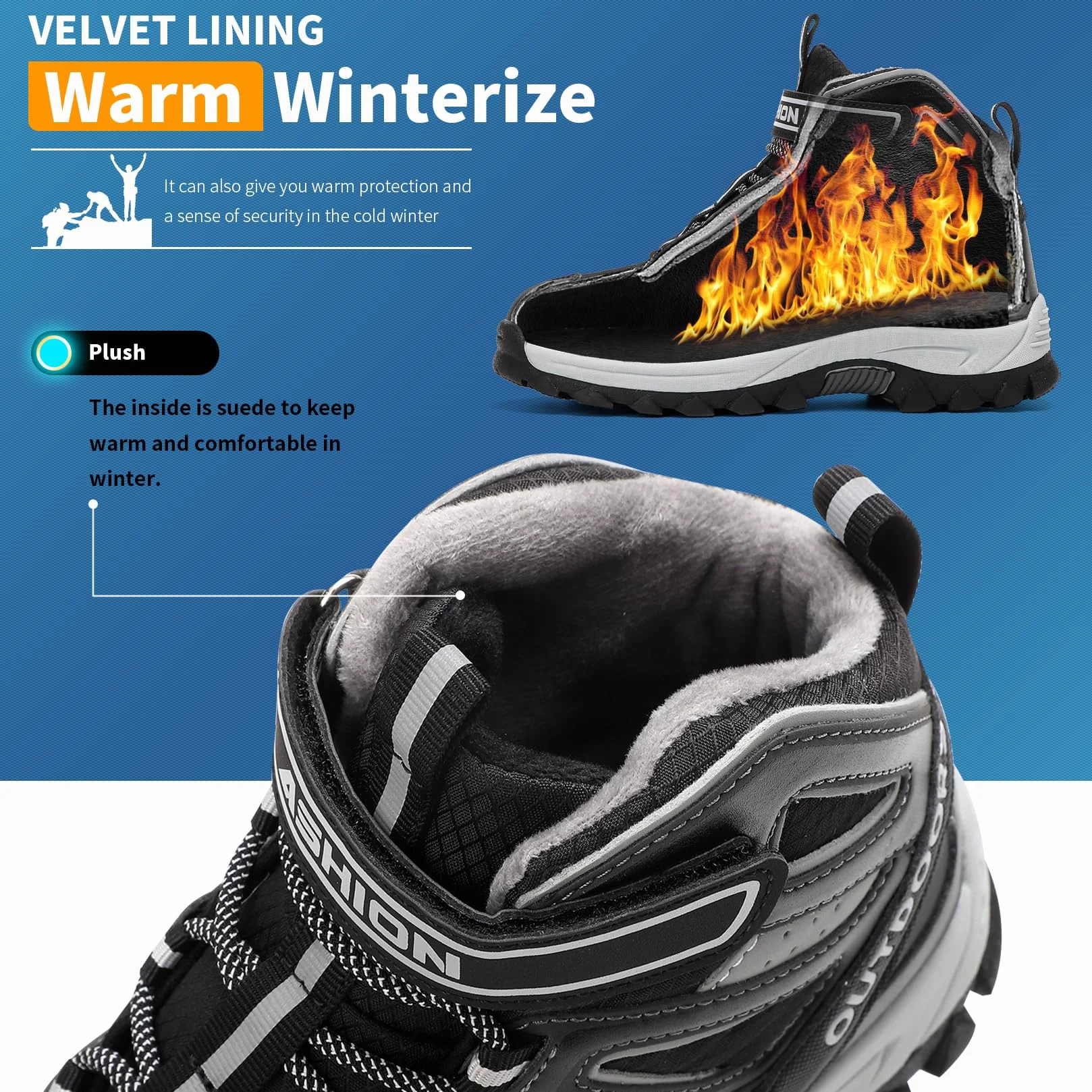 ELAPHURUS Dziecięce buty zimowe, dla chłopców, buty trekkingowe, z ciepłą podszewką, buty śniegowe, dla dziewcząt, buty trekkingowe