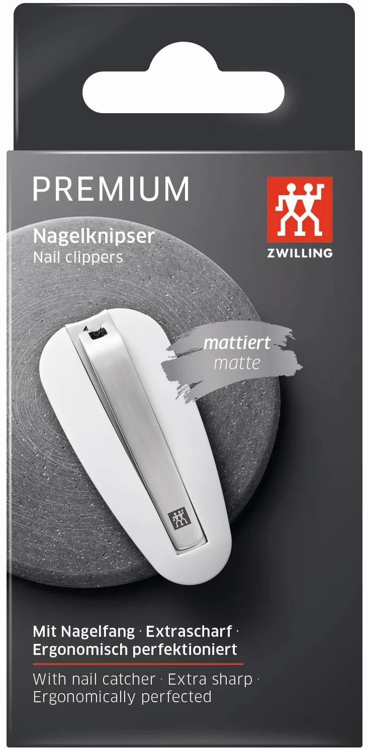 ZWILLING Obcinacz do paznokci (z pojemnikiem na paznokcie, silna dźwignia, lekko zakrzywiona, precyzyjna krawędź tnąca), premium, biały, 85 mm