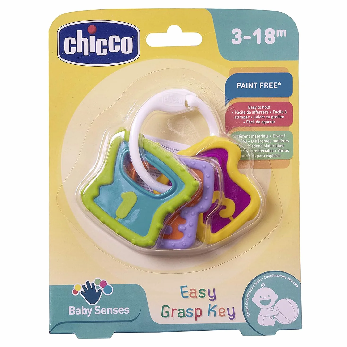 Chicco Grzechotka Klucze, Łatwe do Trzymania, Lekkie, Wrażenia Dotykowe i Stymulacja Dziąseł, 3-18 m