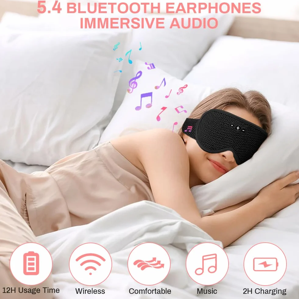flintronic Maska na oczy Bluetooth – 3D, duża orbita, czarna