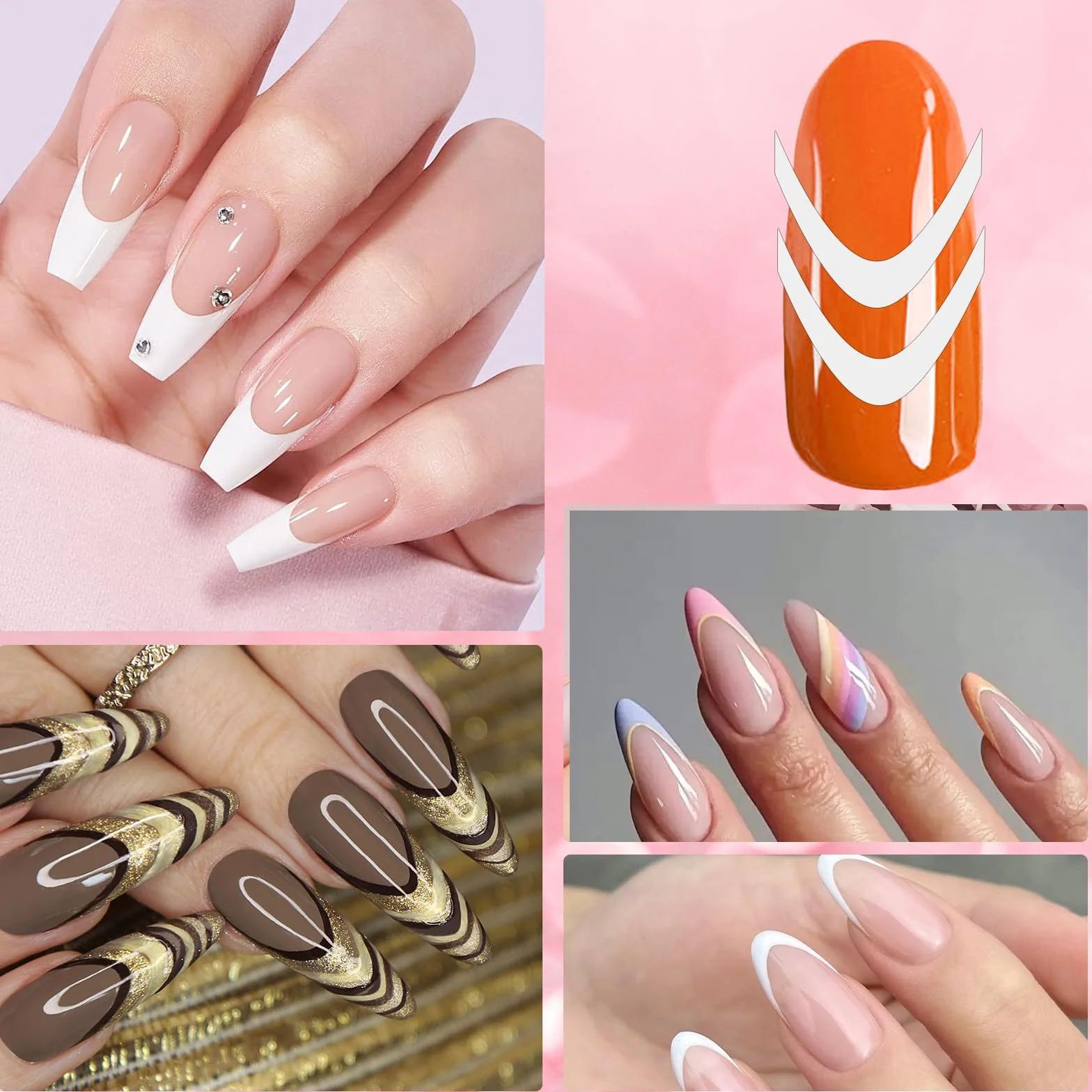 36 arkuszy francuskich paznokci, szablony do manicure, naklejki na paznokcie, francuskie naklejki na paznokcie, szablony do manicure, tip, szablon do manicure, w kształcie litery U, francuskie