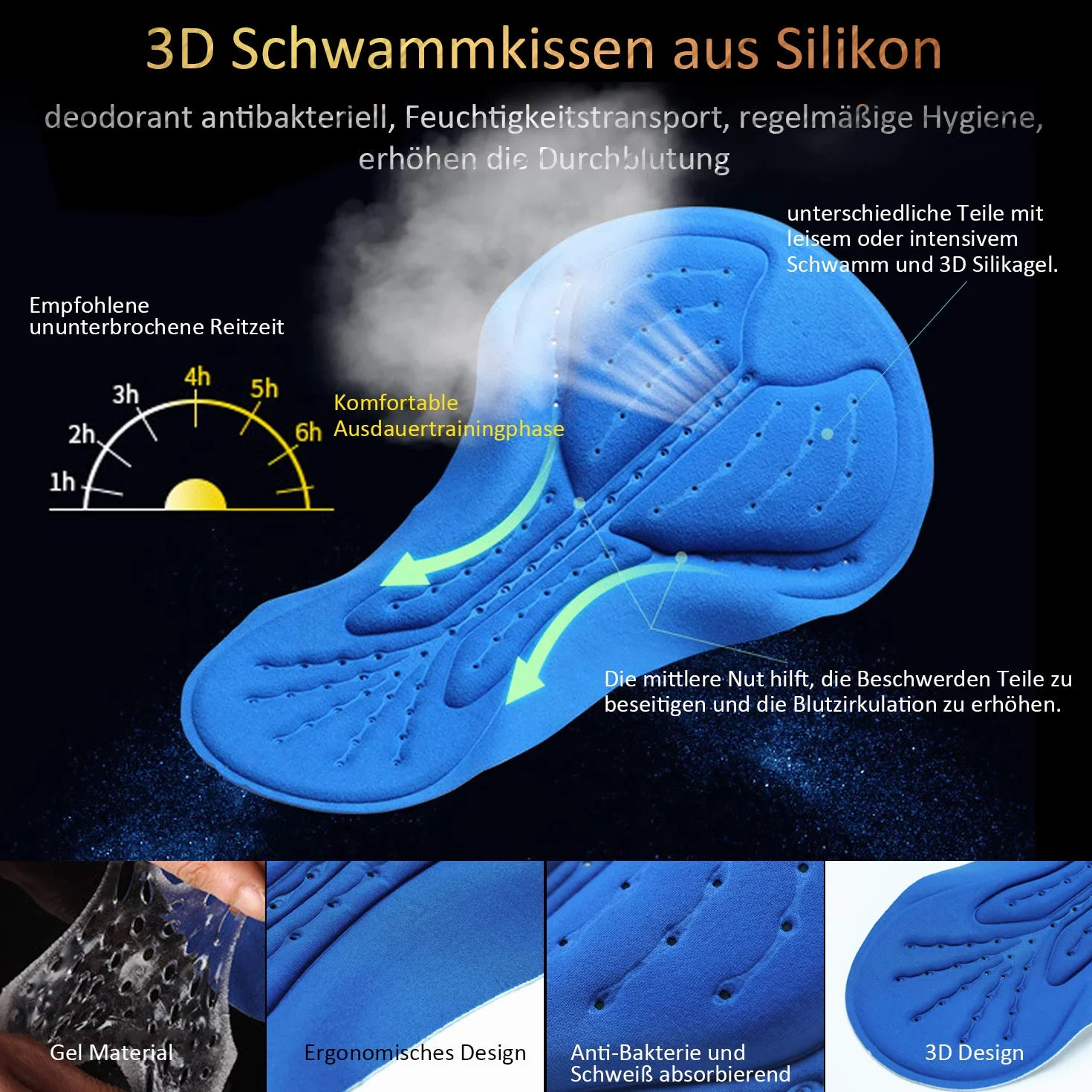 Męskie spodenki rowerowe z wyściółką - spodenki rowerowe z wkładką do siedzenia, bielizna rowerowa z żelem 3D