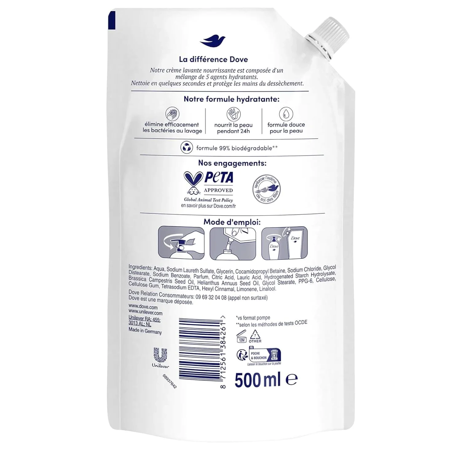 Dove Oryginalny wkład do mydła w płynie do rąk 500 ml (30 sztuk)