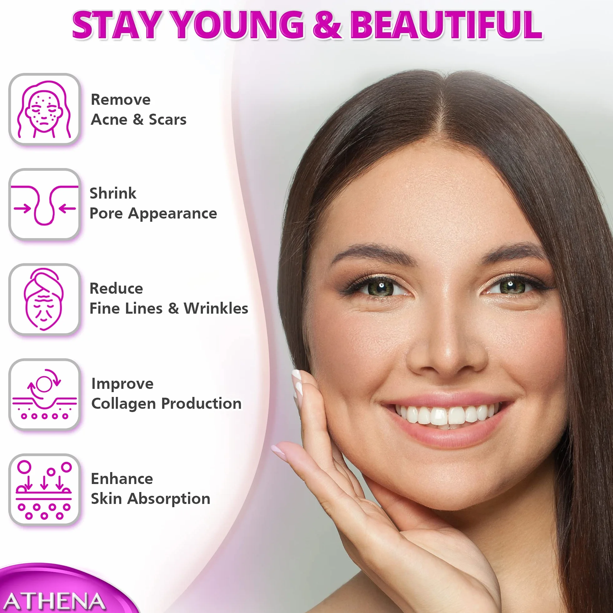 Derma Roller 540 tytanowe mikroigły (0,25 mm) do pielęgnacji skóry z etui podróżnym, ergonomiczna konstrukcja, by Athena London Skincare