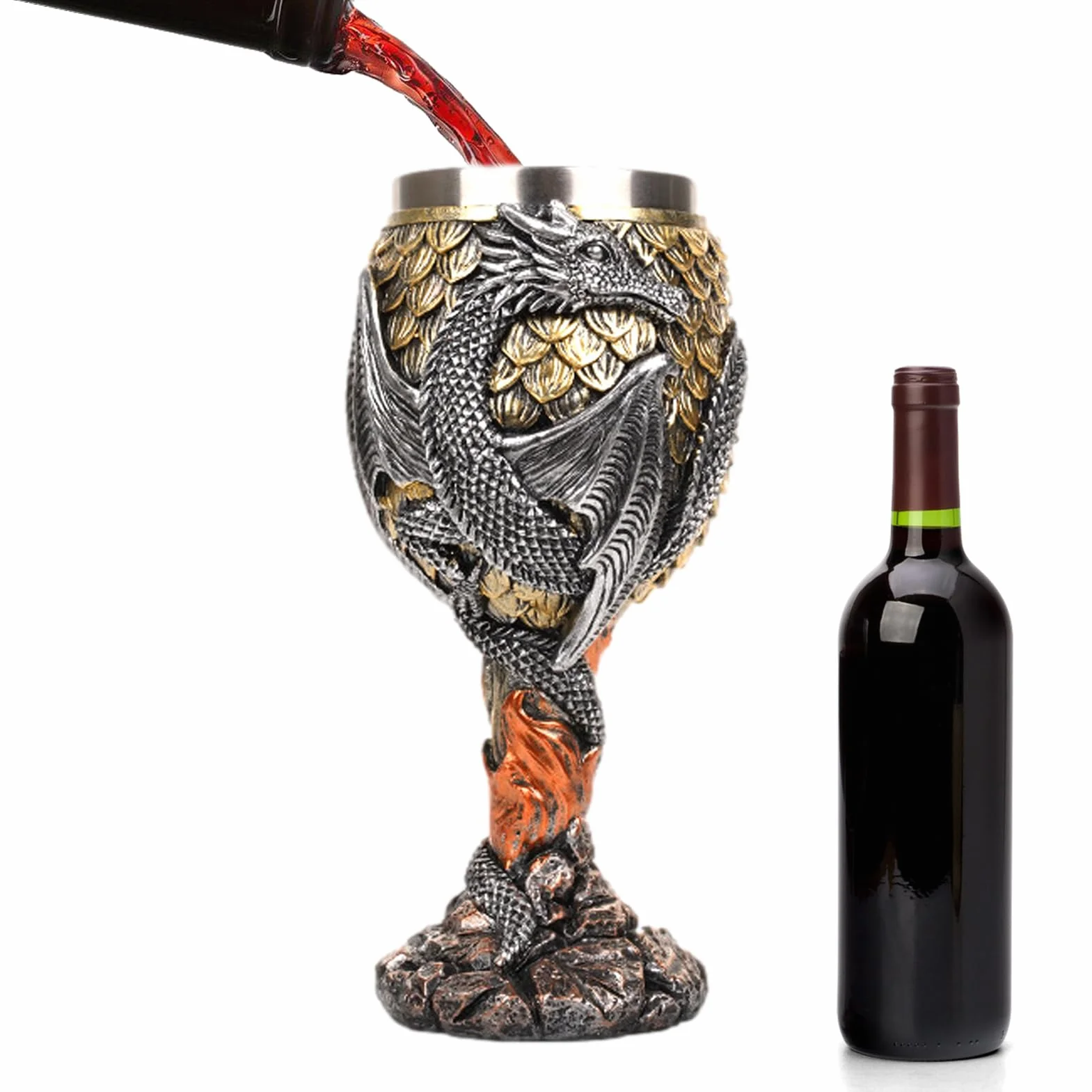Średniowieczny kielich, smoczy kieliszek do wina - Kielich do wina ze stali nierdzewnej Dragons,Kielichy Smoków, bezpieczny i kreatywny średniowieczny kielich codziennego picia i dekoracji przyjęć
