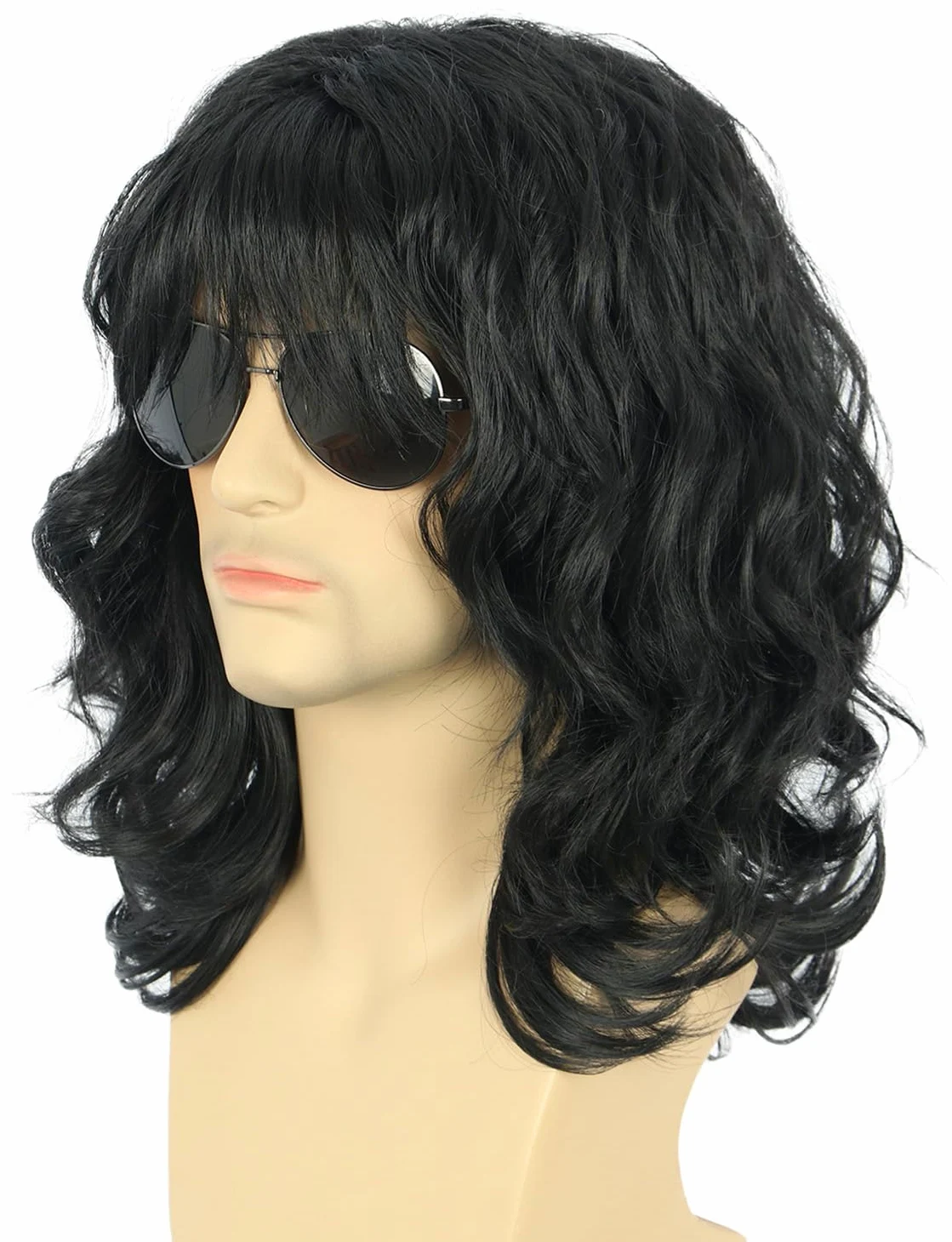karlery California peruka rockowa w stylu lat 70., 80. XX wieku, dla mężczyzn, kobiet, długie, kręcone, czarne, na Halloween