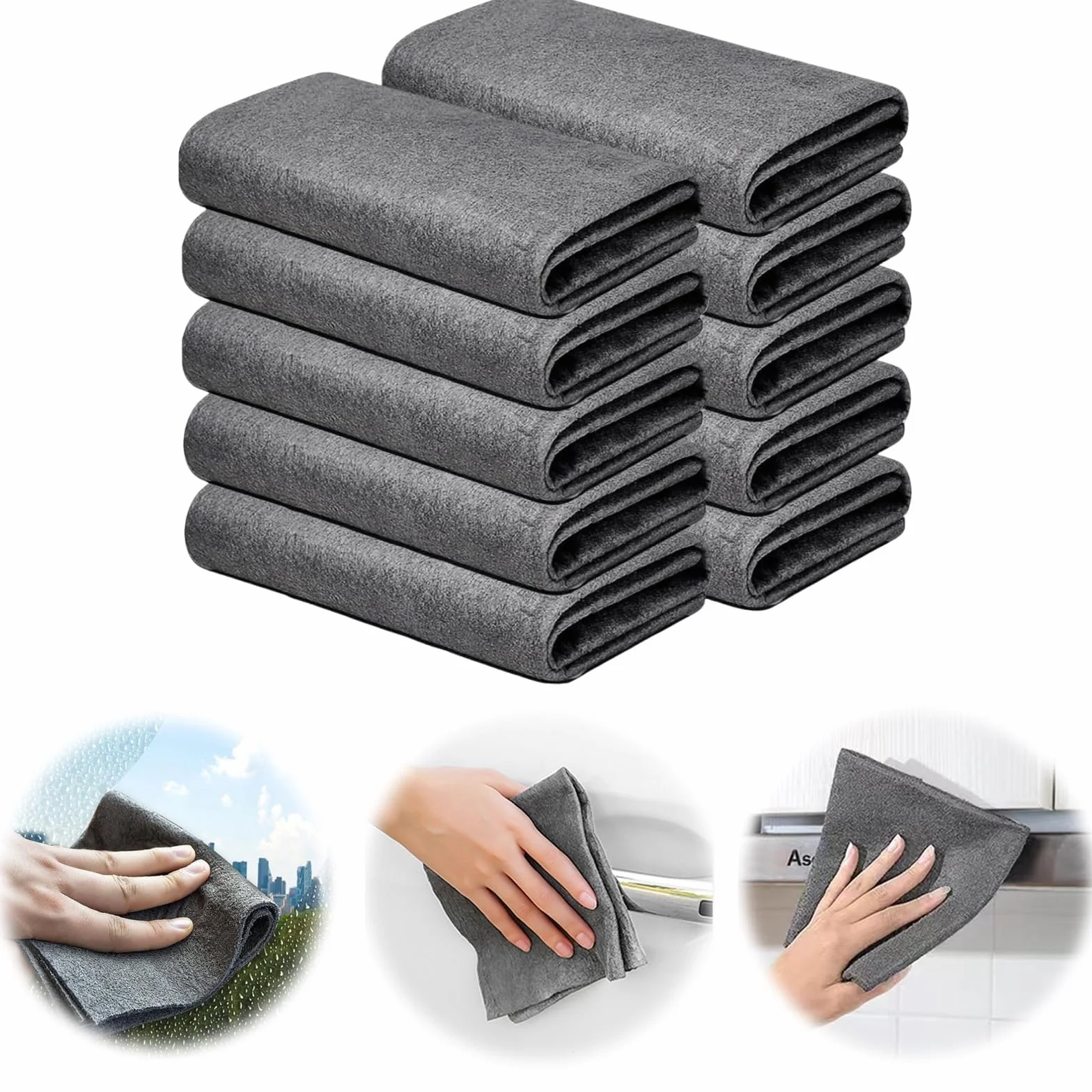 flintronic Magiczne ściereczki do czyszczenia, 10 sztuk ściereczki do czyszczenia szkła z mikrofibry, wielofunkcyjna zmywalna ściereczka do kurzu, wielokrotnego użytku, niestrzępiące się ściereczki do