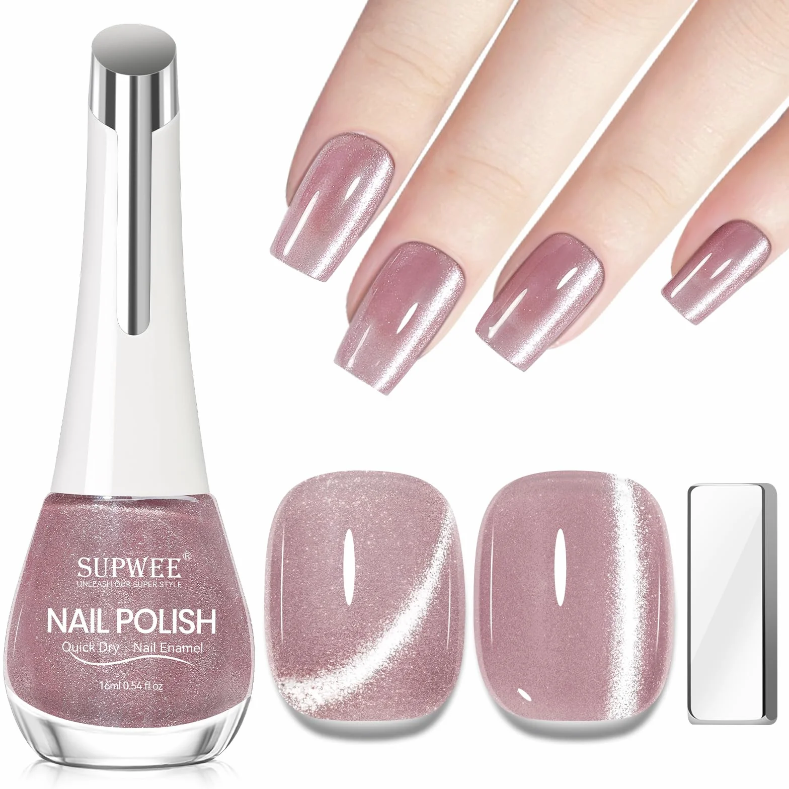 SUPWEE Magnetyczny lakier do paznokci, 16 ml, szybkoschnący, holograficzny brokat, żel na bazie oleju, bez lampy UV, bez lampy UV