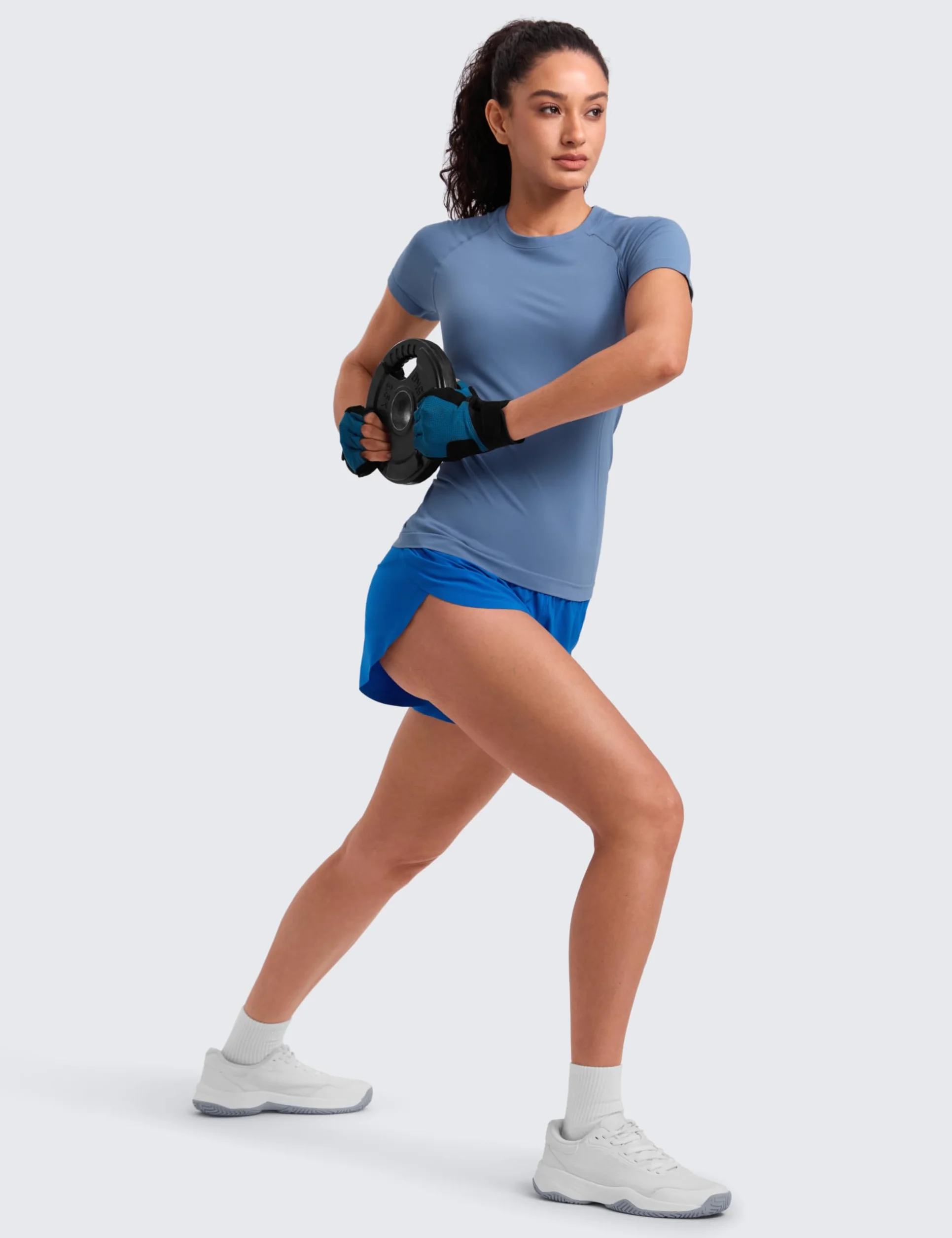 CRZ YOGA Bezszwowe koszulki treningowe dla kobiet z krótkim rękawem koszulki sportowe oddychające do biegania na siłownię i do jogi