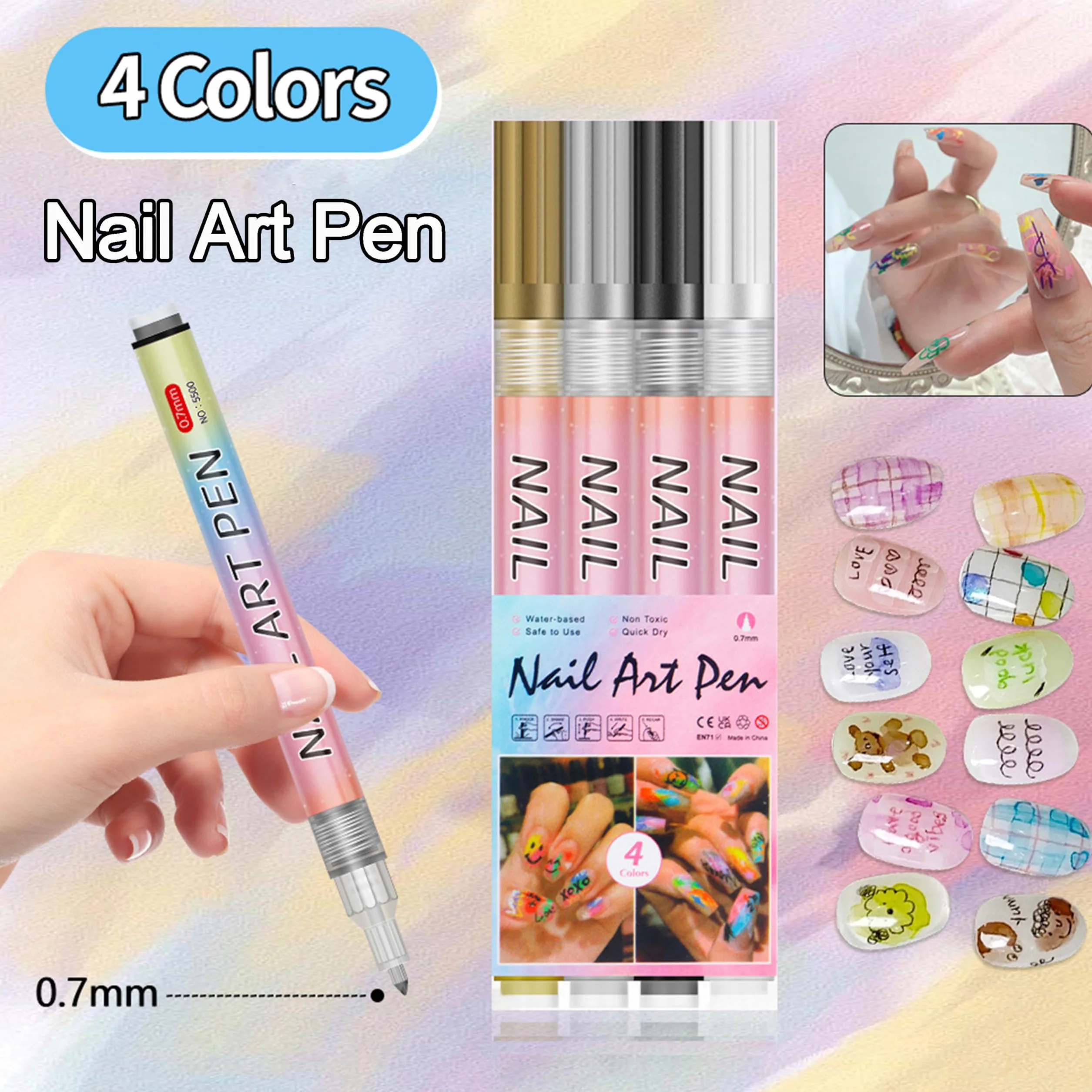 4 kolory Nail Art Pen 3D, zestaw pisaków do malowania paznokci, DIY do malowania paznokci, graffiti, końcówki do paznokci, akcesoria do manicure, do stylizacji paznokci (kolorowe, 4 szt.)